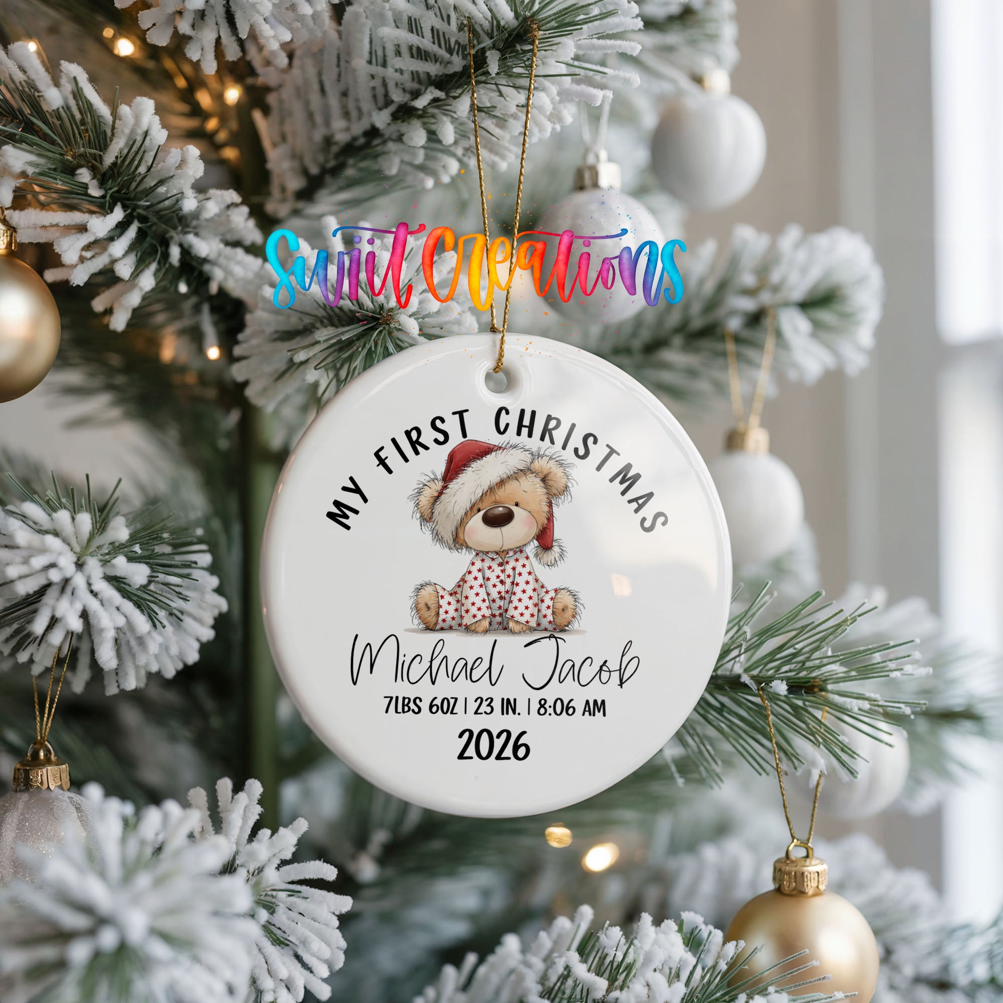 Personalized 2026 baby first Christmas ceramic ornament | CO003