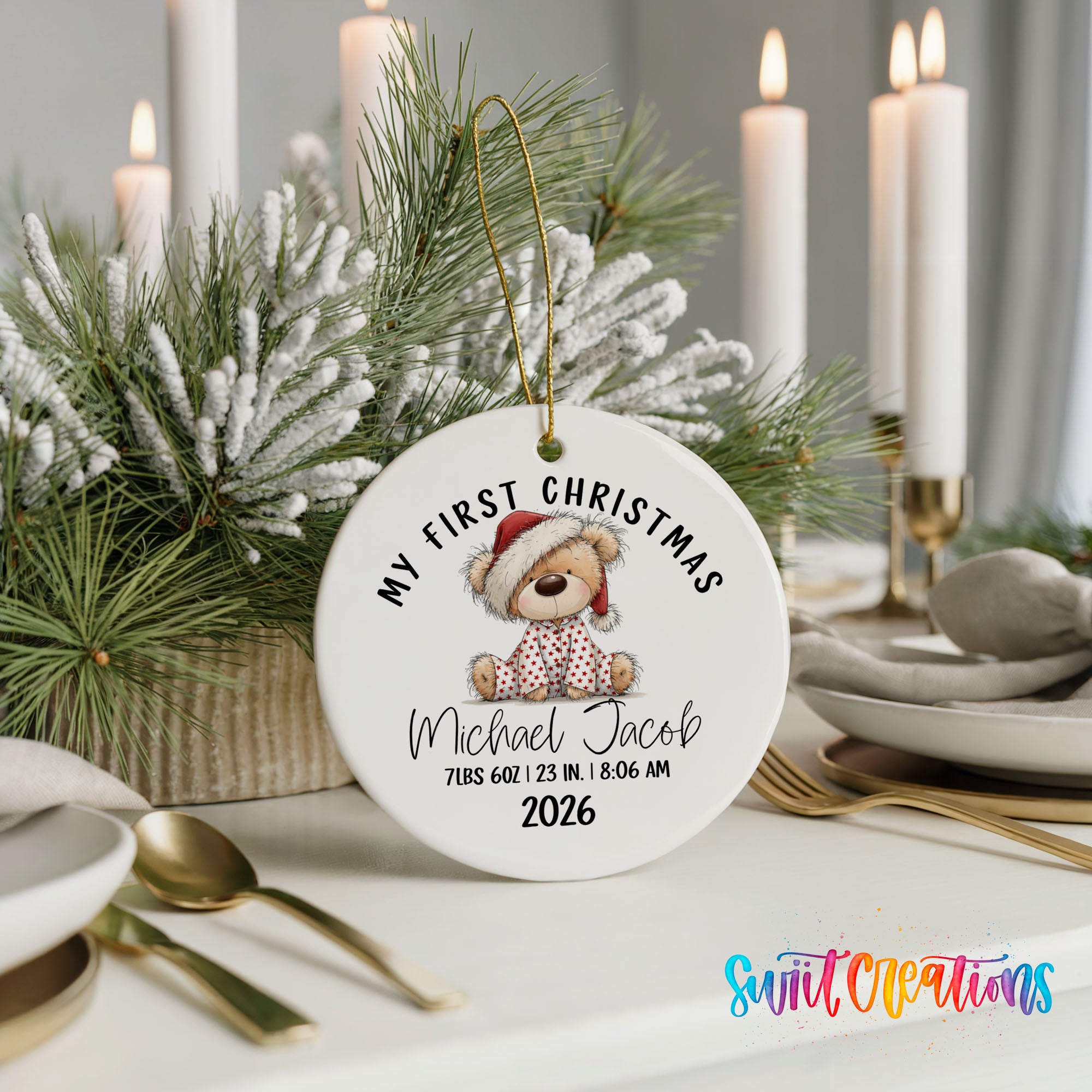 Custom baby name teddy bear holiday keepsake | CO003