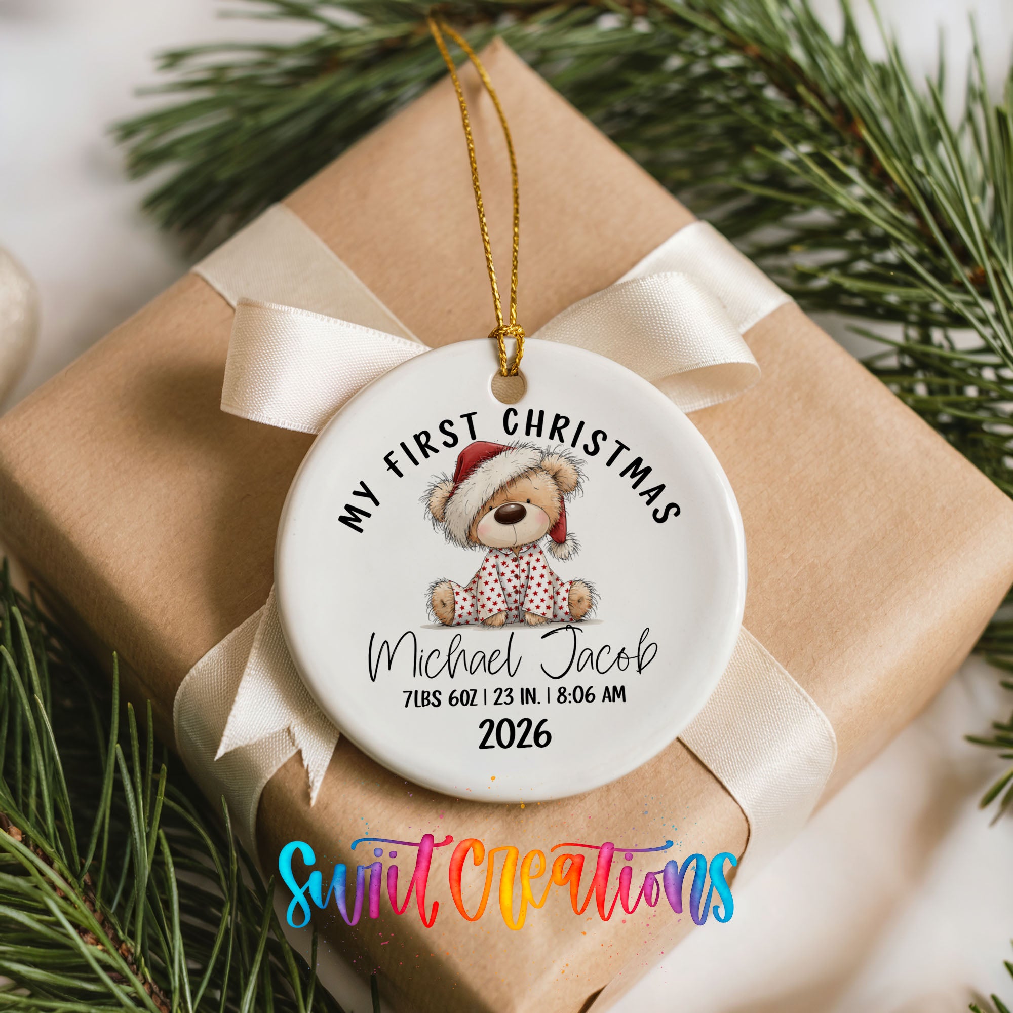 Custom birth weight length and time Christmas ornament | CO003