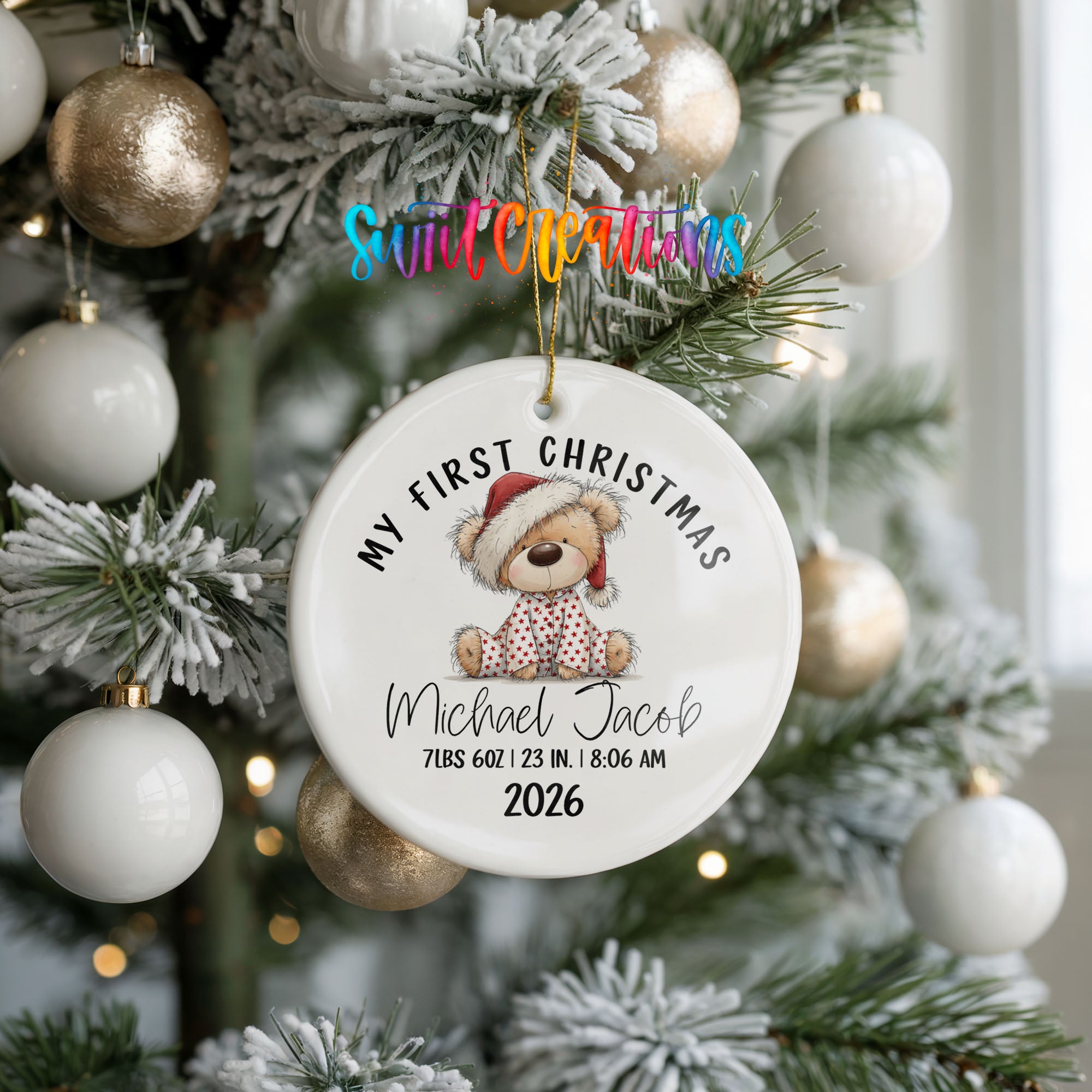 Personalized baby first Christmas teddy bear ornament | CO003