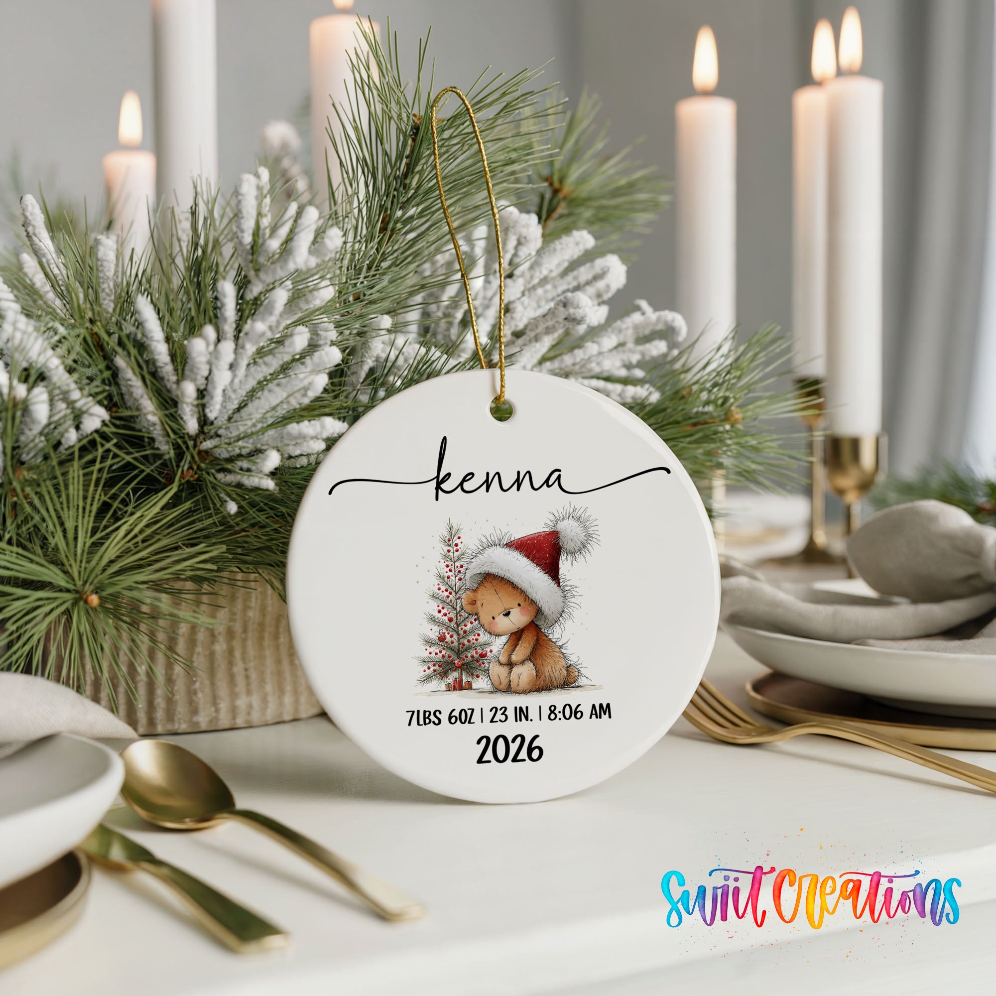 Personalized Christmas bunny birth stats ceramic ornament gift presentation | CO005