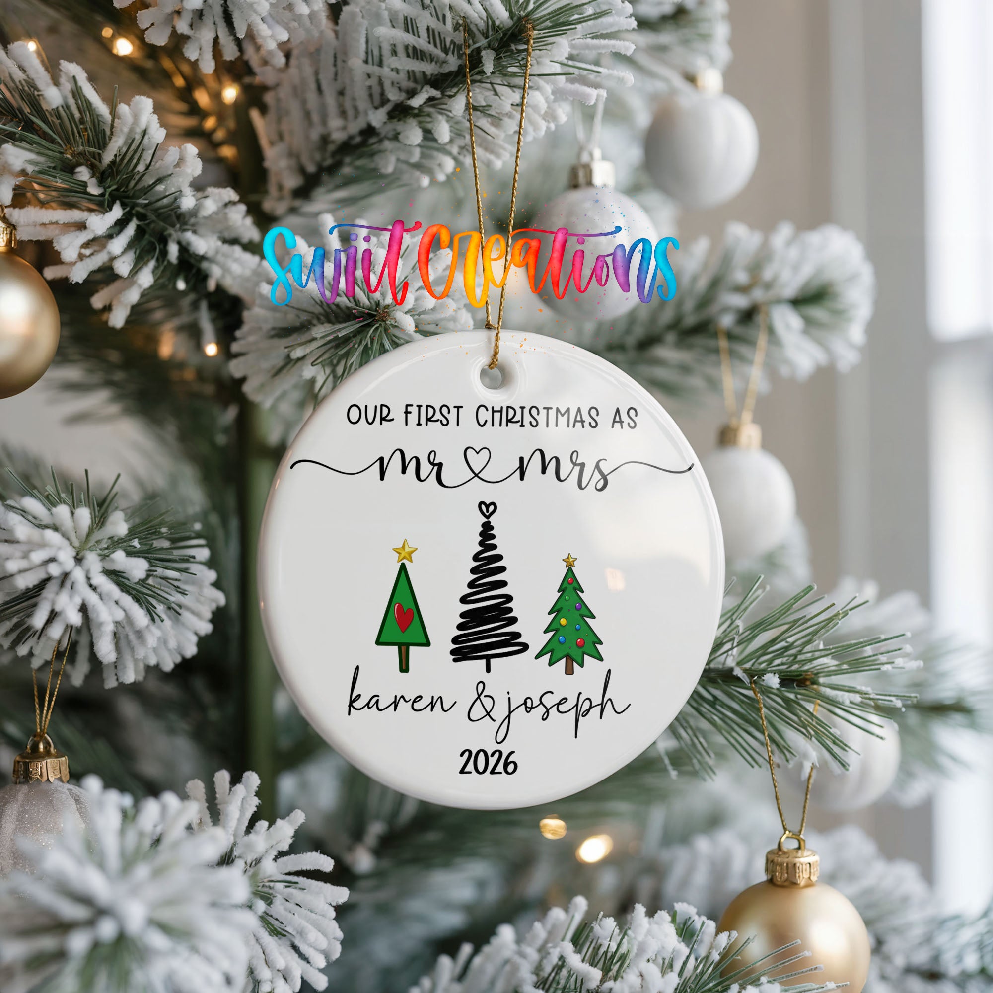 Personalized modern tree couple ceramic ornament ceramic ornament view | CO006