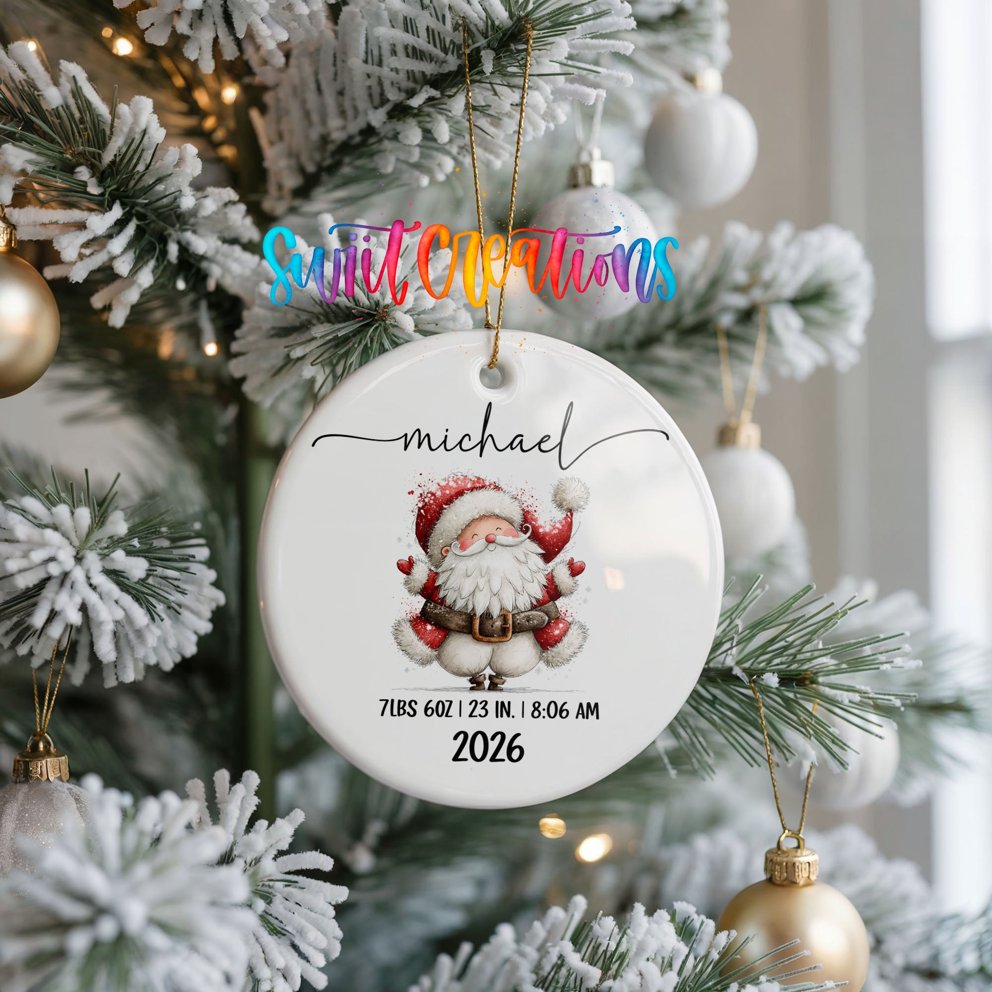 Personalized Santa birth stats ceramic ornament ceramic ornament view | CO010