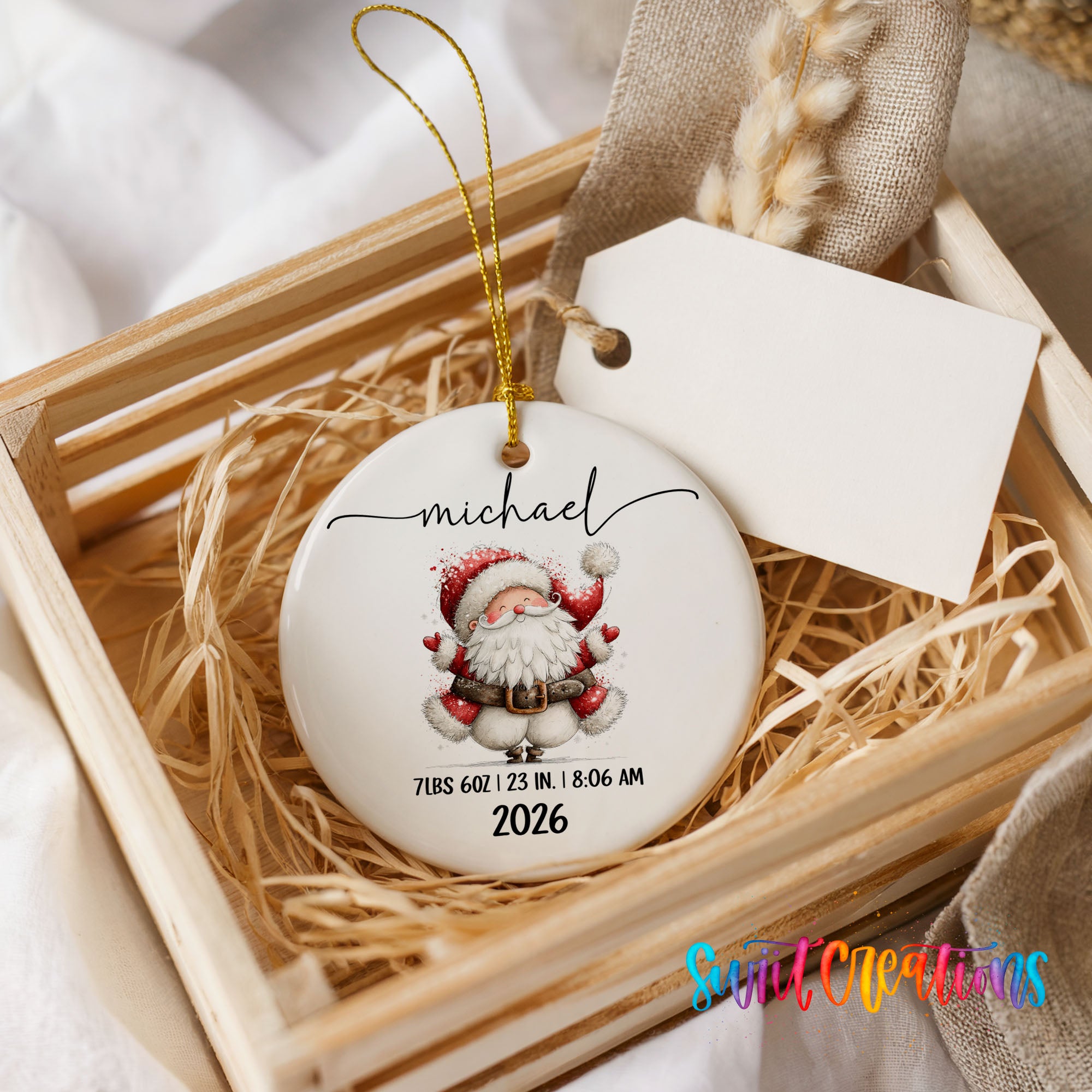 Personalized Santa birth stats ceramic ornament customization example | CO010