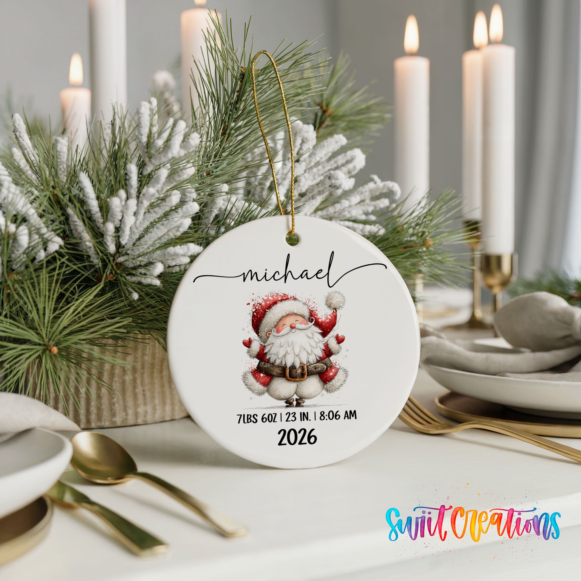 Personalized Santa birth stats ceramic ornament gift presentation | CO010
