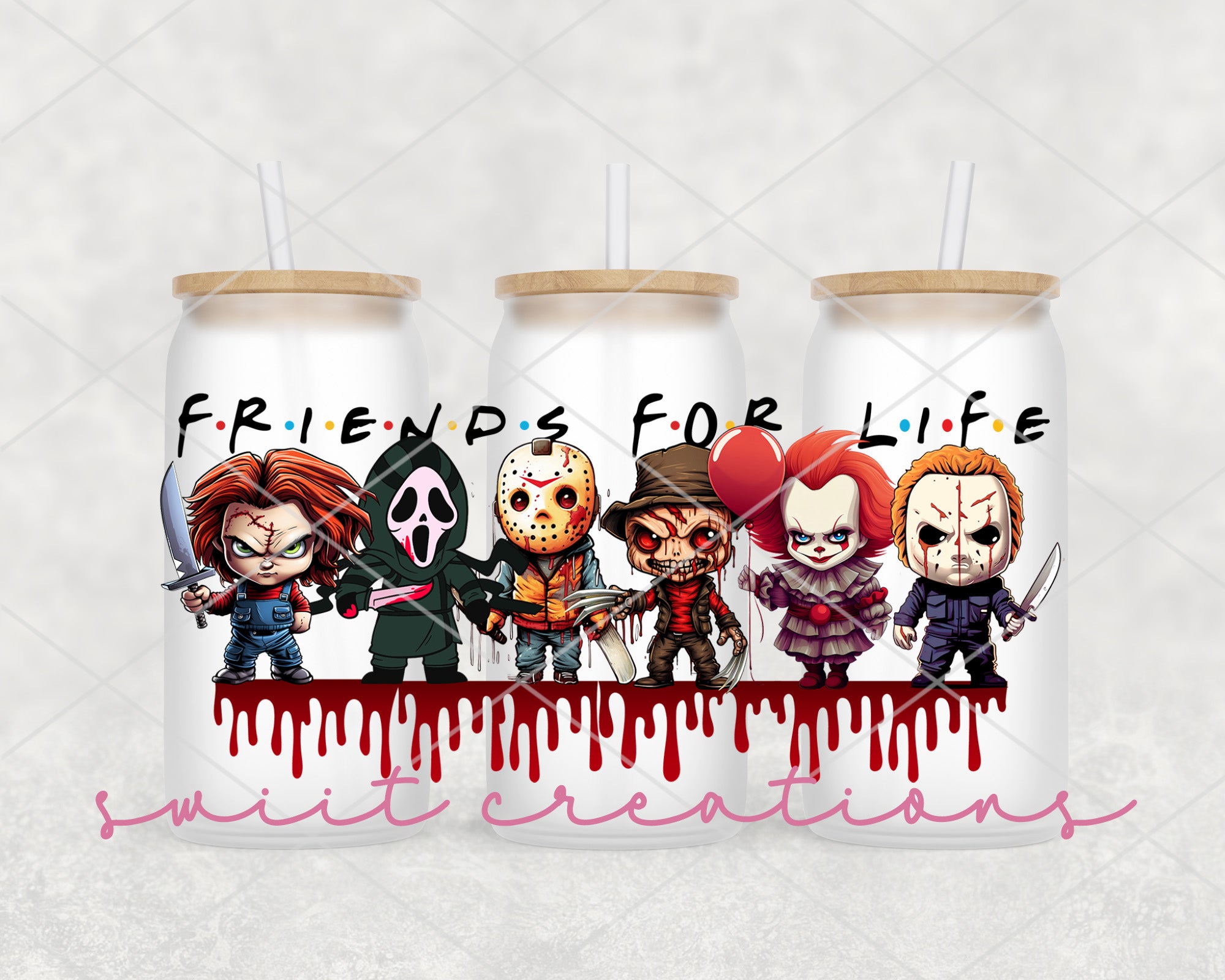 Horror Friends For Life UV DTF Cup Wrap DTF006 9.6w x 4.15h