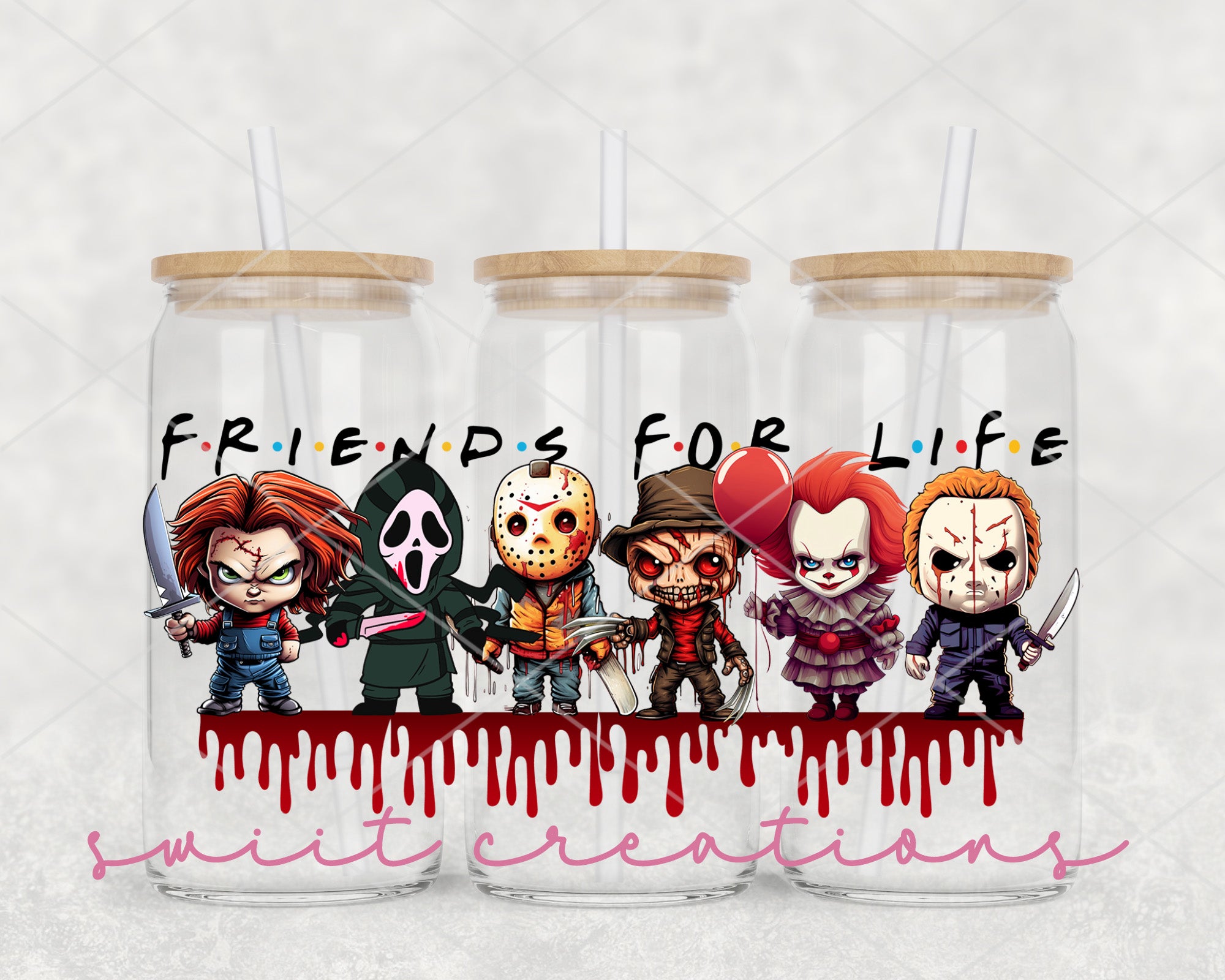 Horror Friends For Life UV DTF Cup Wrap DTF006 9.6w x 4.15h