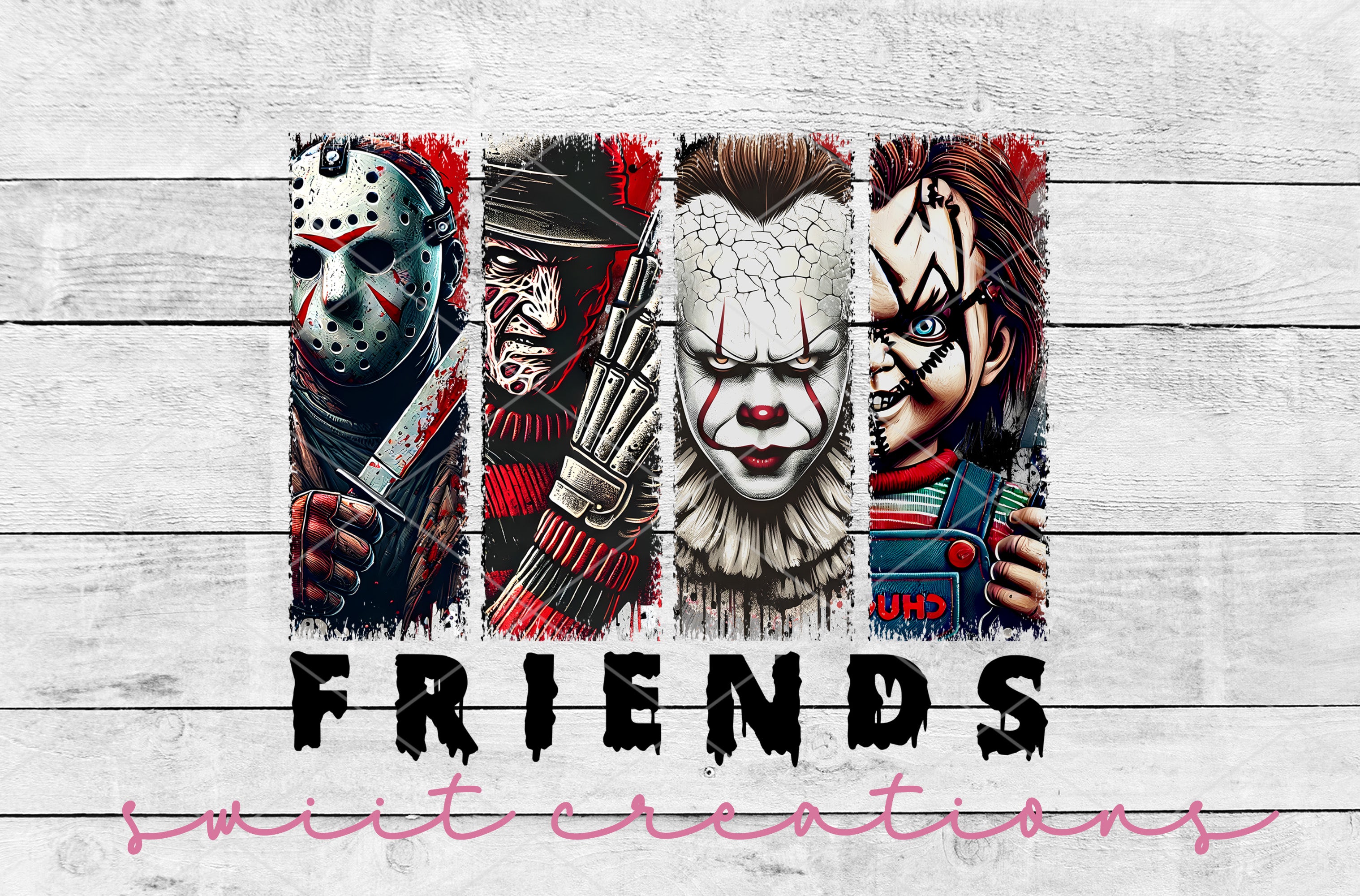 Horror Friends UV DTF Cup Wrap DTF025 5.4w x 4.5h