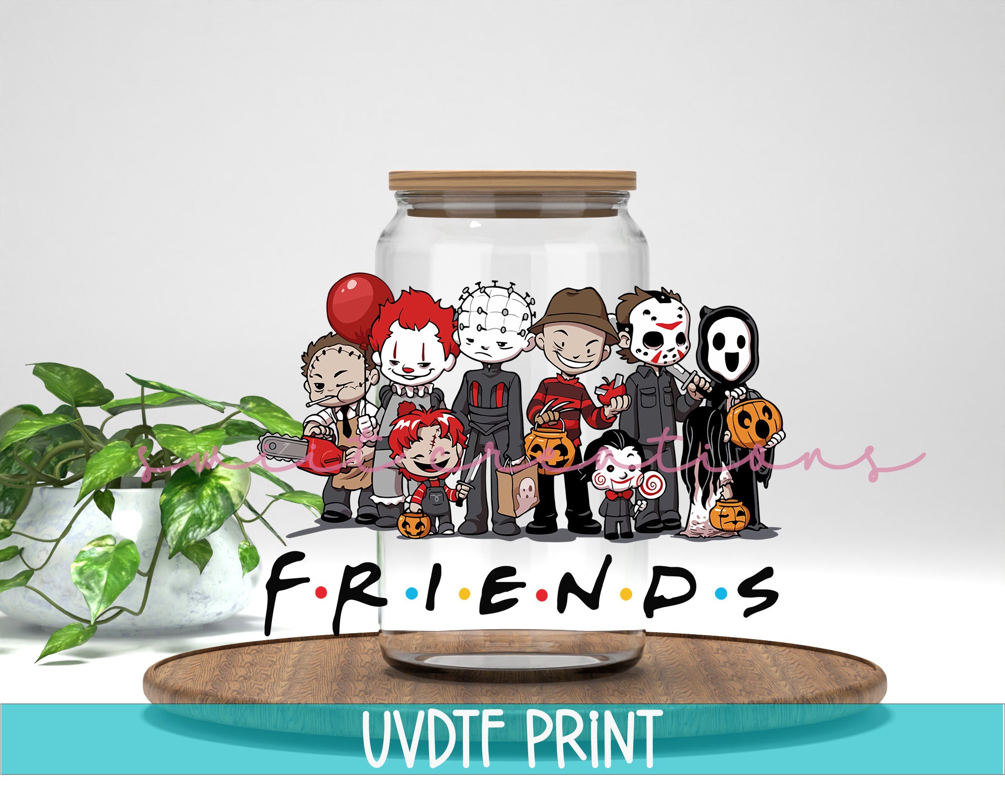 Childish Halloween Horror Friends UV DTF Cup Wrap DTF030 6.8w x 4.7h