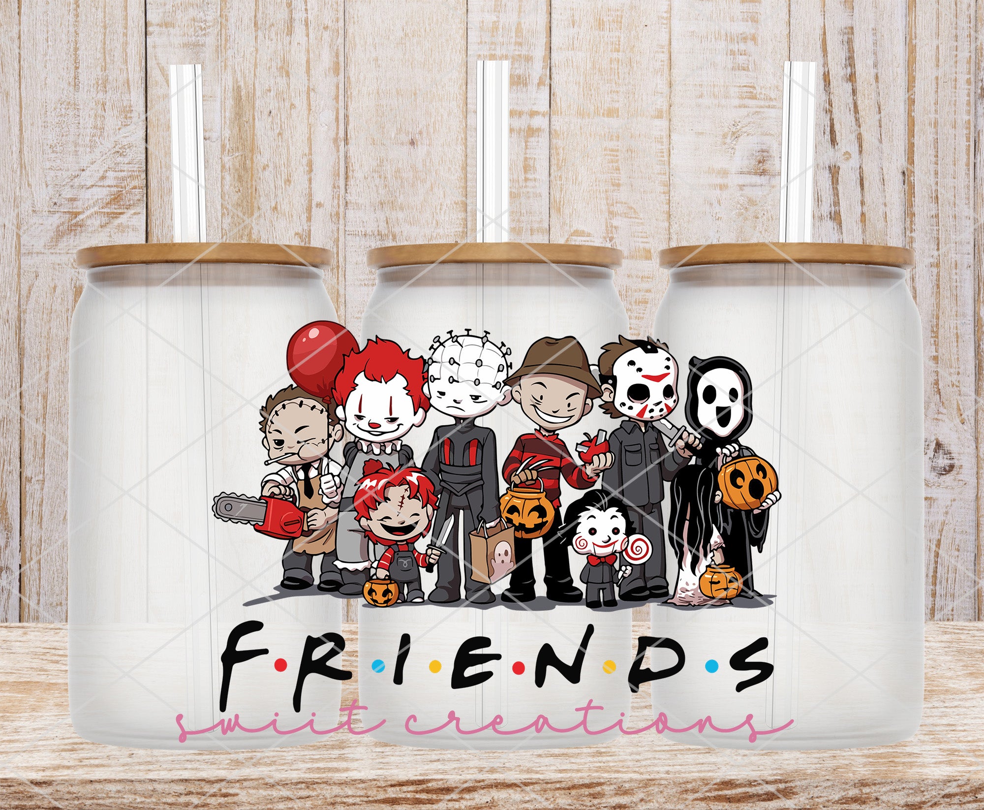 Childish Halloween Horror Friends UV DTF Cup Wrap DTF030 6.8w x 4.7h
