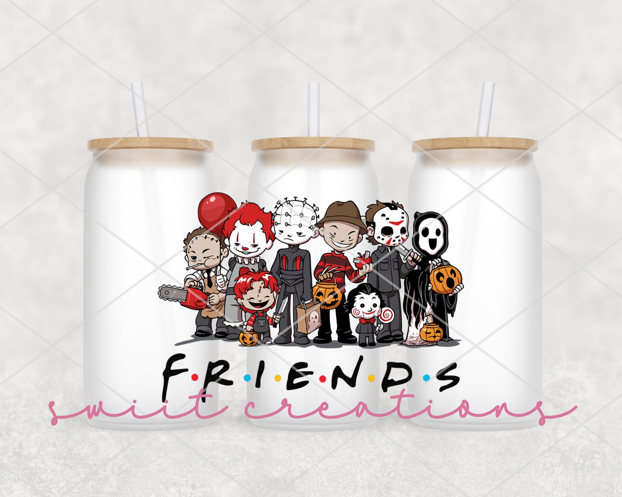 Childish Halloween Horror Friends UV DTF Cup Wrap DTF030 6.8w x 4.7h
