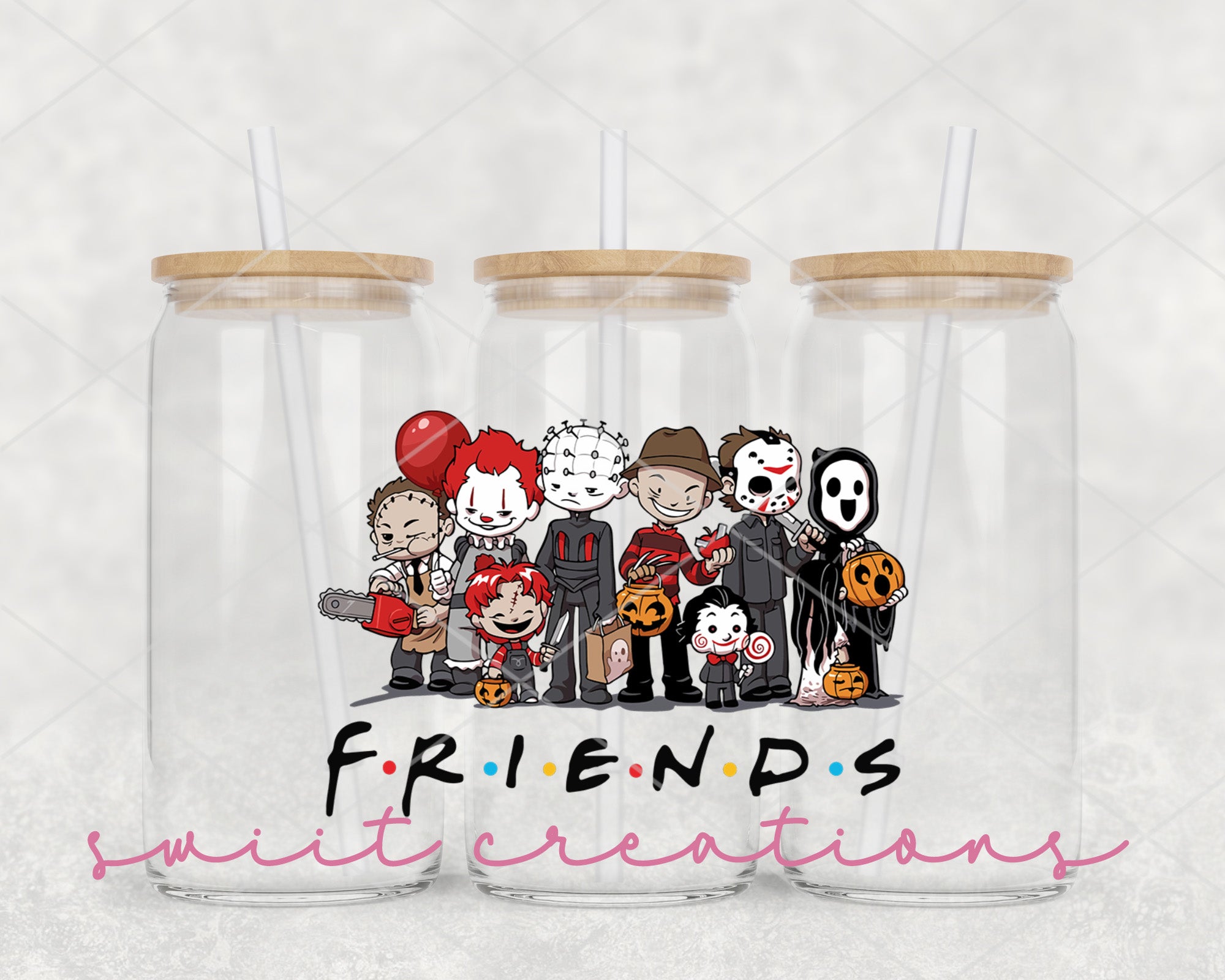 Childish Halloween Horror Friends UV DTF Cup Wrap DTF030 6.8w x 4.7h