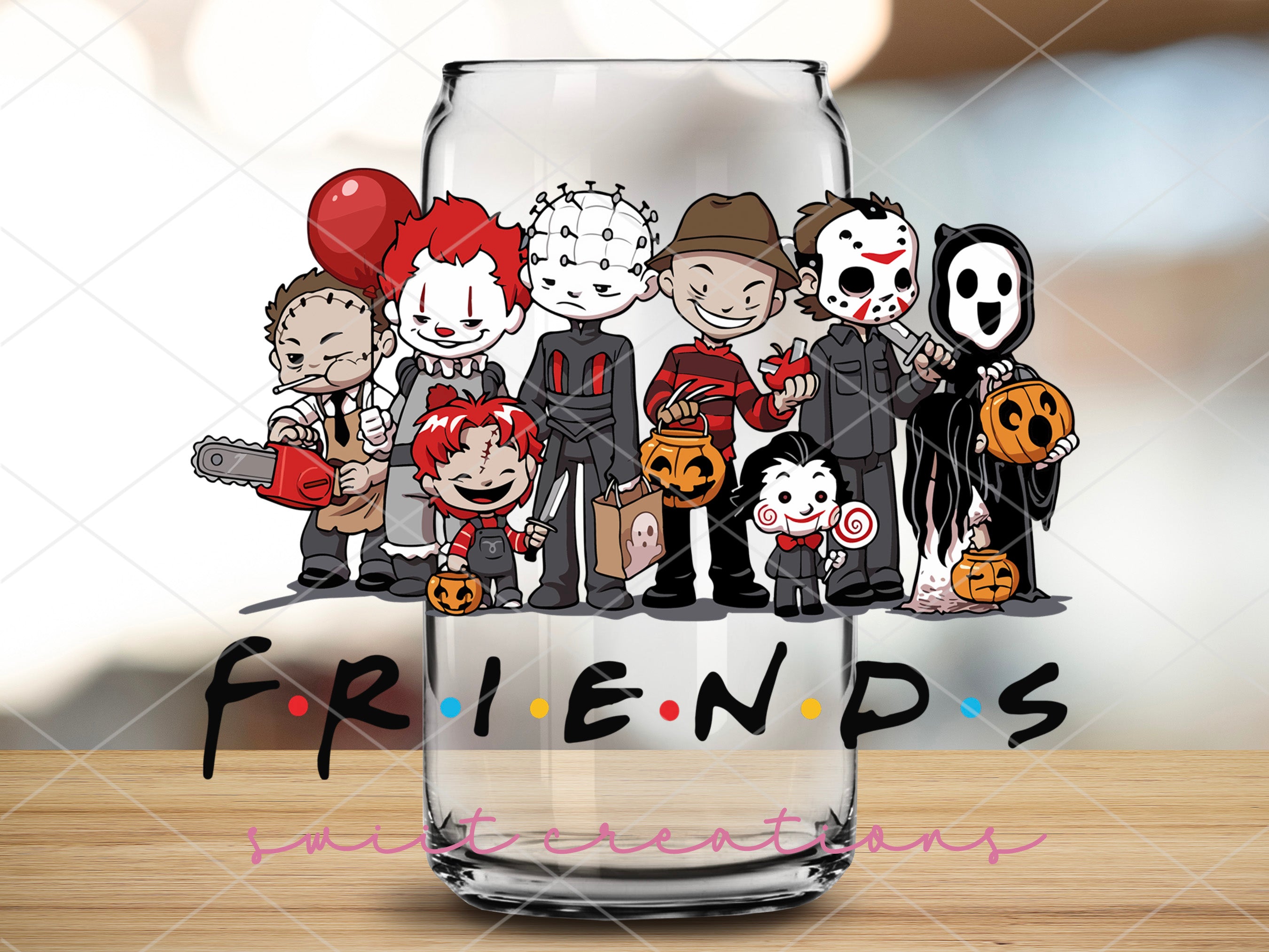 Childish Halloween Horror Friends UV DTF Cup Wrap DTF030 6.8w x 4.7h