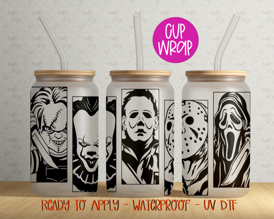 Horror Faces 16oz Cup Wrap - UV DTF -DTF038
