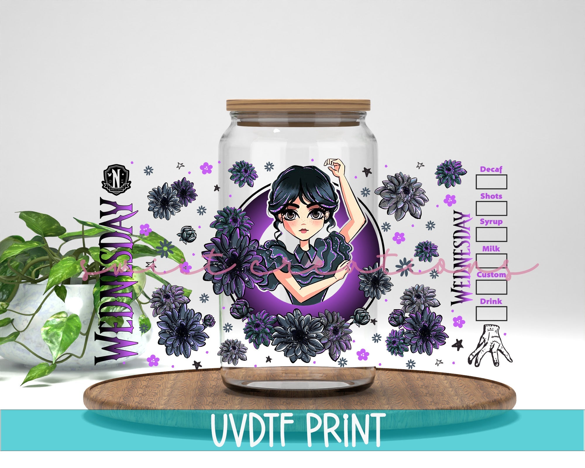 Wednesday SBUX UV DTF Libbey Glass Cup Tumbler Wrap | DTF053P