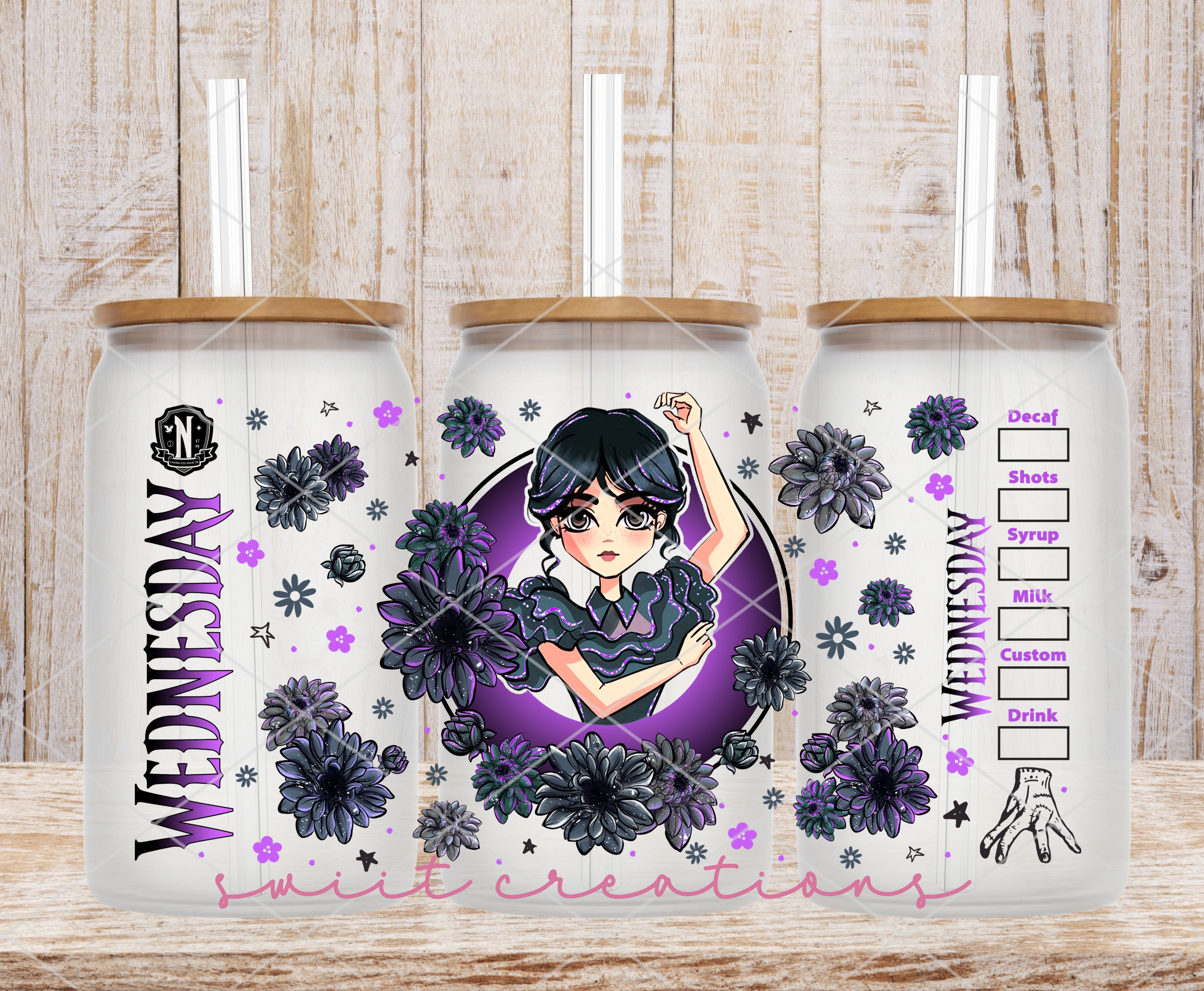 Wednesday SBUX UV DTF Libbey Glass Cup Tumbler Wrap | DTF053P