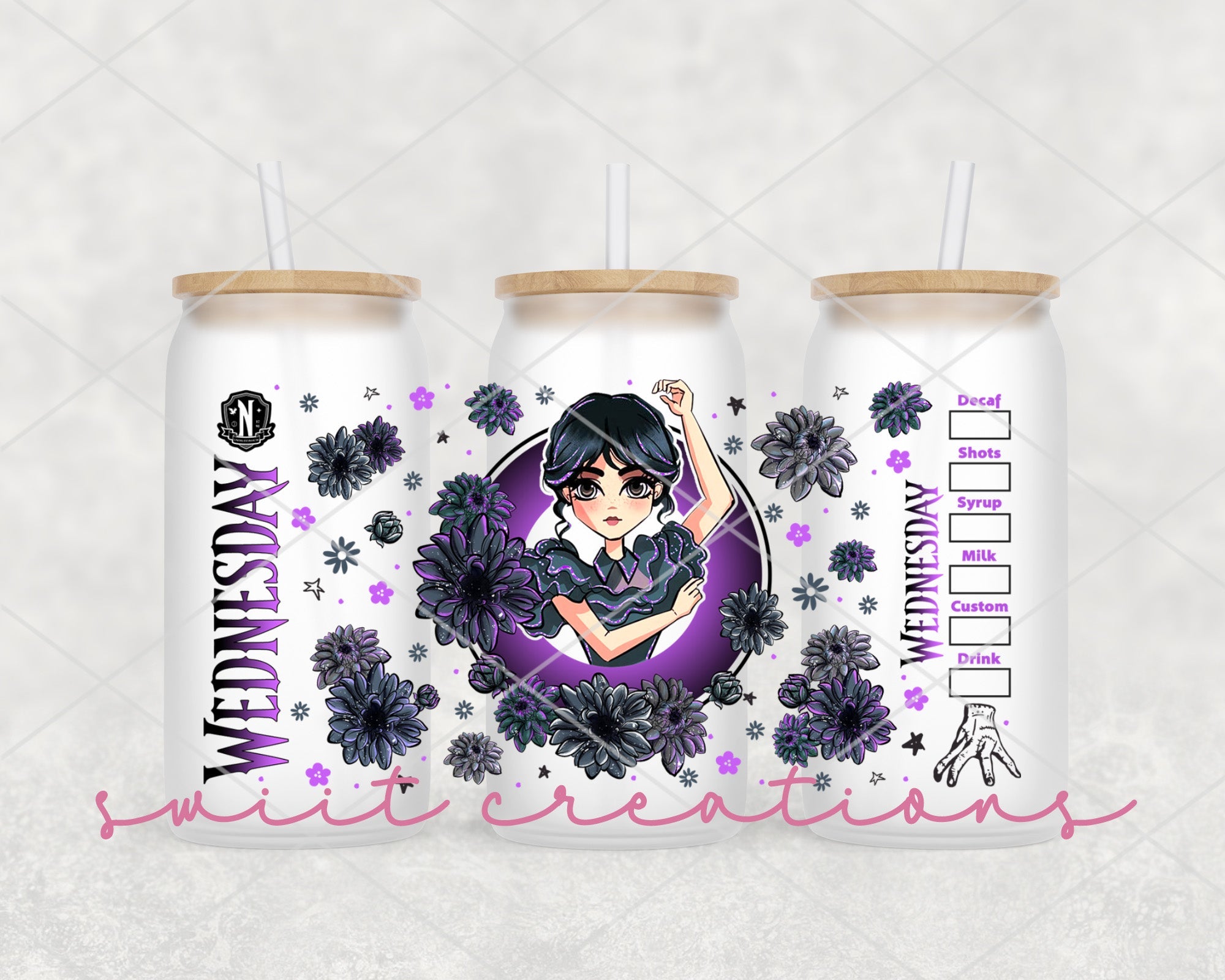Wednesday SBUX UV DTF Libbey Glass Cup Tumbler Wrap | DTF053P