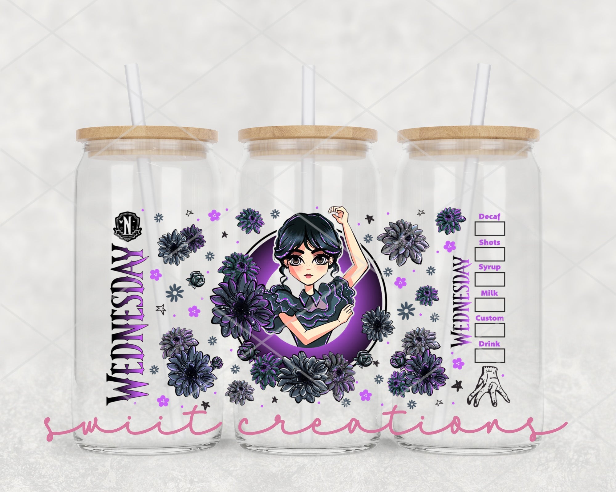 Wednesday SBUX UV DTF Libbey Glass Cup Tumbler Wrap | DTF053P