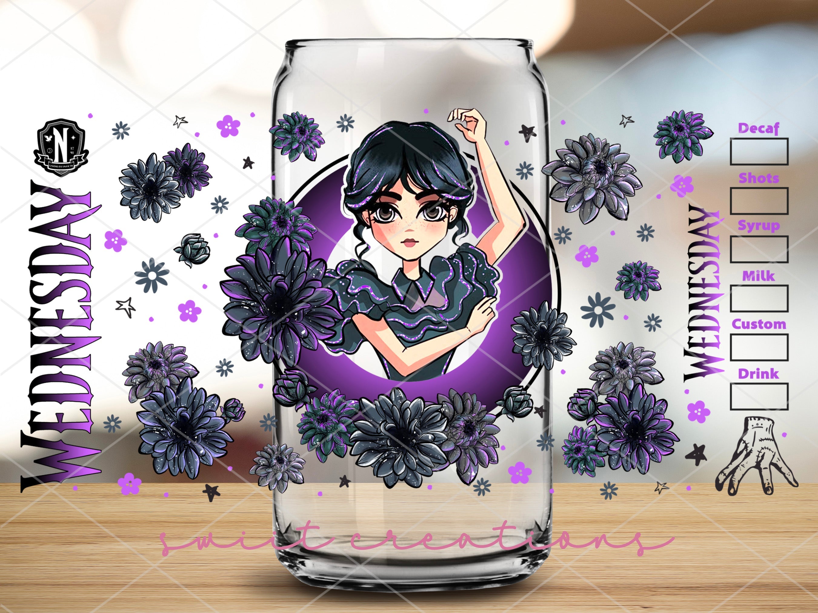 Wednesday SBUX UV DTF Libbey Glass Cup Tumbler Wrap | DTF053P