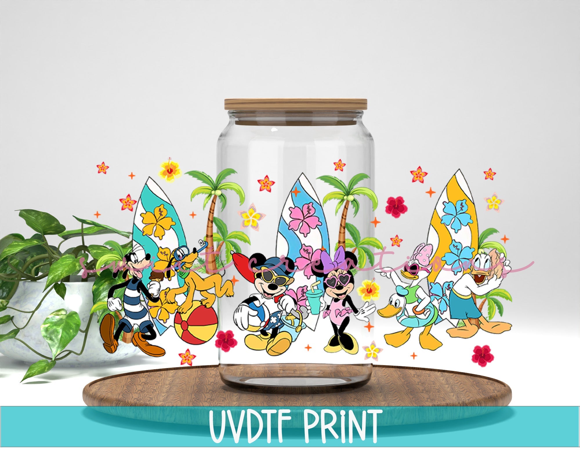 Beach Floral UV DTF Libbey Glass Cup Tumbler Wrap | DTF055P