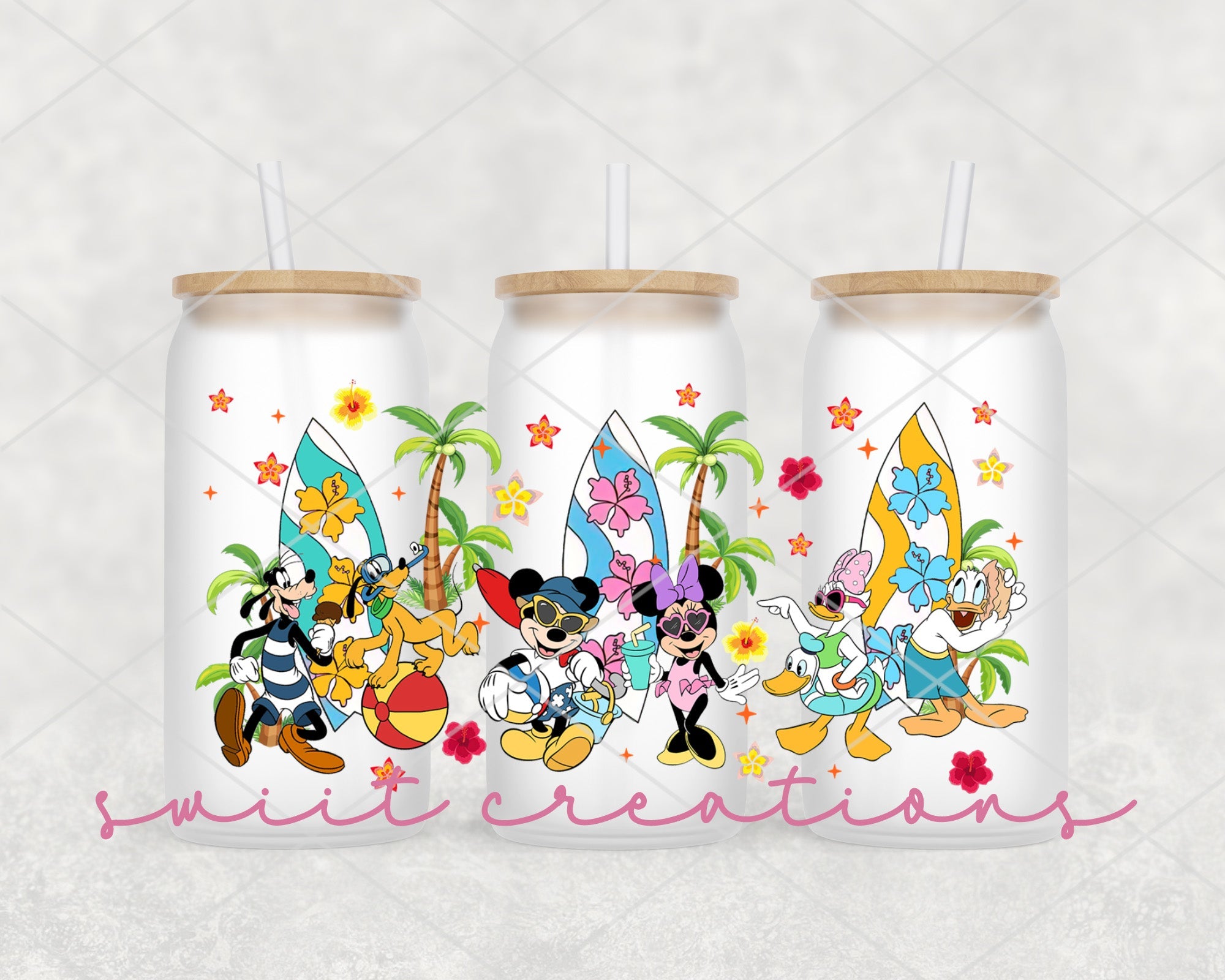Beach Floral UV DTF Libbey Glass Cup Tumbler Wrap | DTF055P