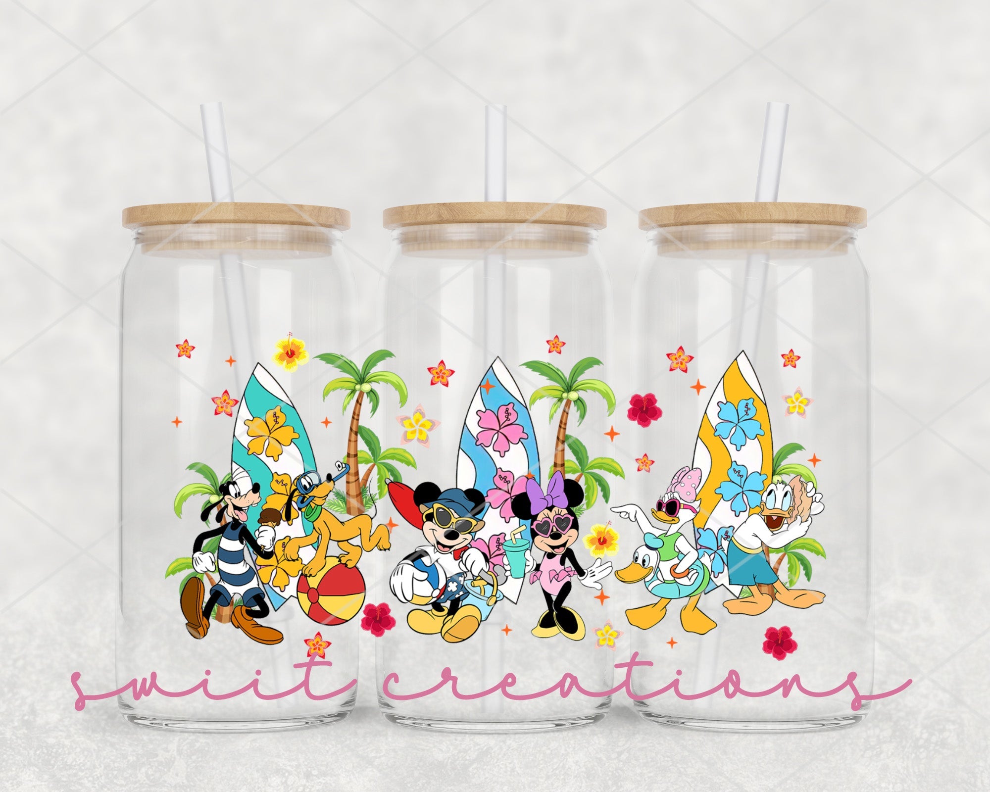Beach Floral UV DTF Libbey Glass Cup Tumbler Wrap | DTF055P