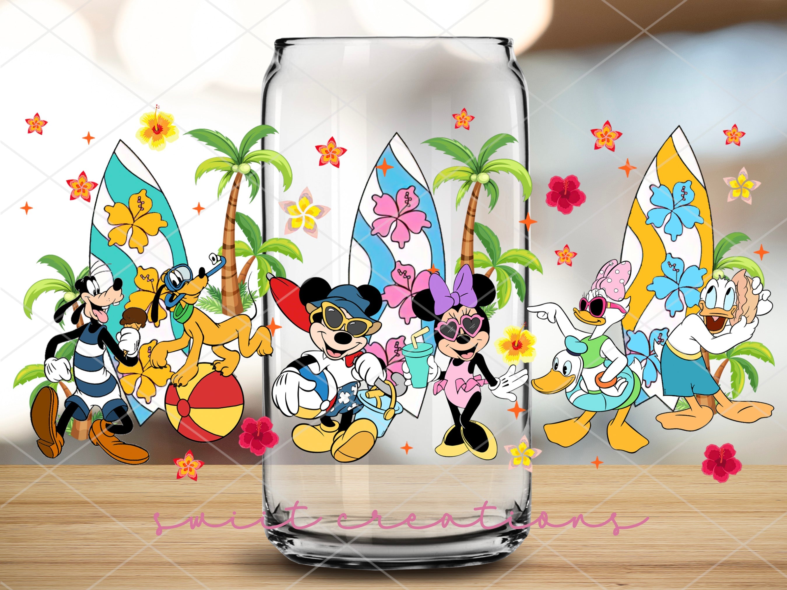Beach Floral UV DTF Libbey Glass Cup Tumbler Wrap | DTF055P