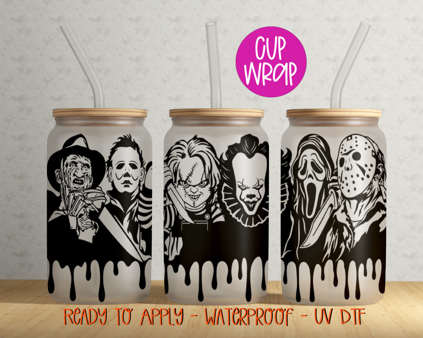 Horror Movies 16oz Cup Wrap - UV DTF - DTF069