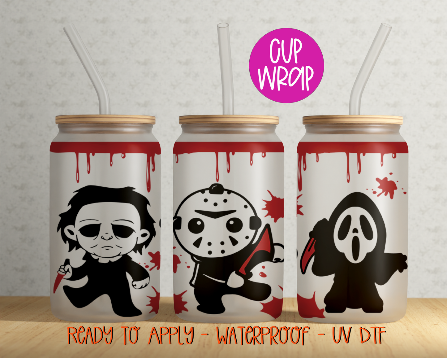 Halloween Movies 16oz Cup Wrap - UV DTF - DTF072