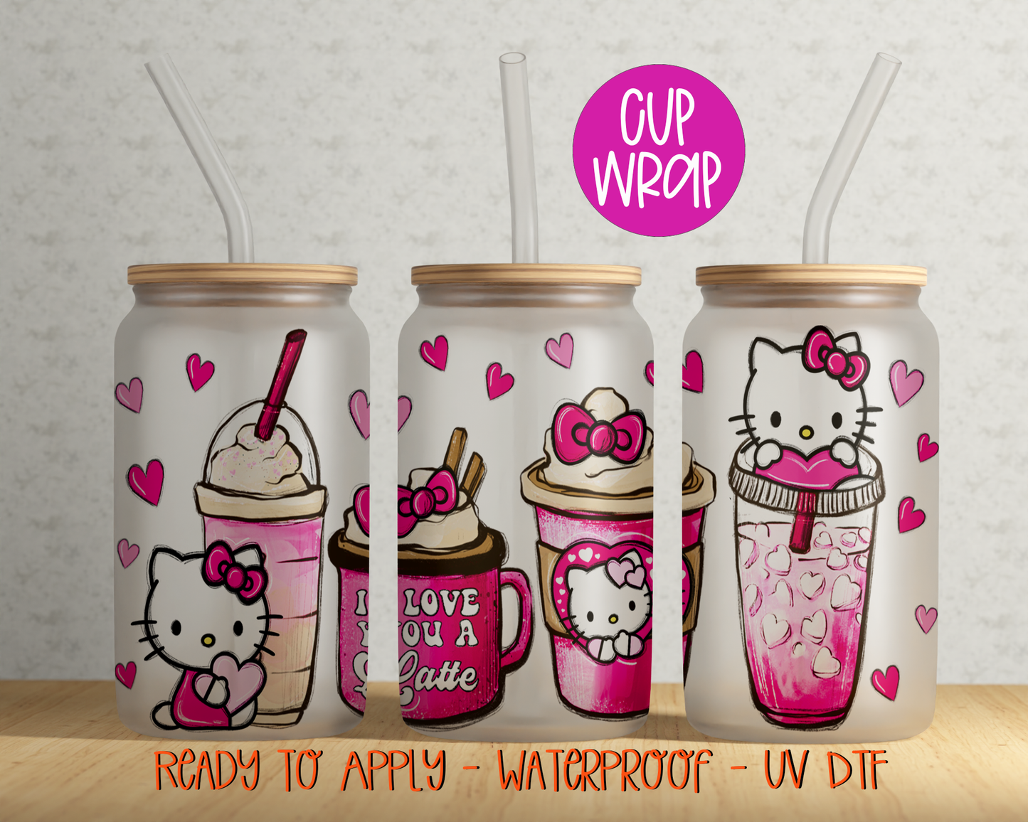 Valentine Cat 16oz Cup Wrap - UV DTF - DTF075