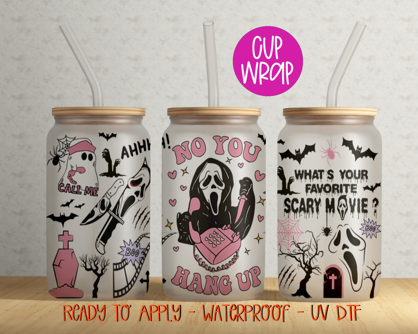 Boo 16oz Cup Wrap - UV DTF - DTF076