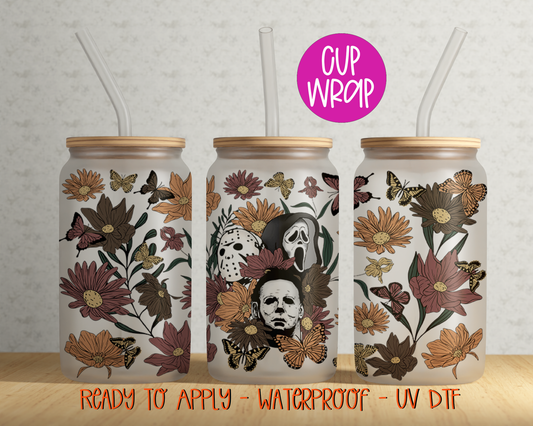 Horror Flowers 16oz Cup Wrap - UV DTF - DTF081