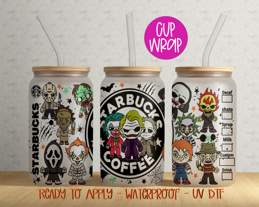 Horror SBUX 16oz Cup Wrap - UV DTF - DTF083