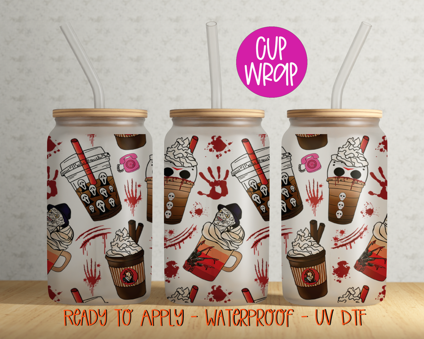 Scary Movies 16oz Cup Wrap - UV DTF - DTF084