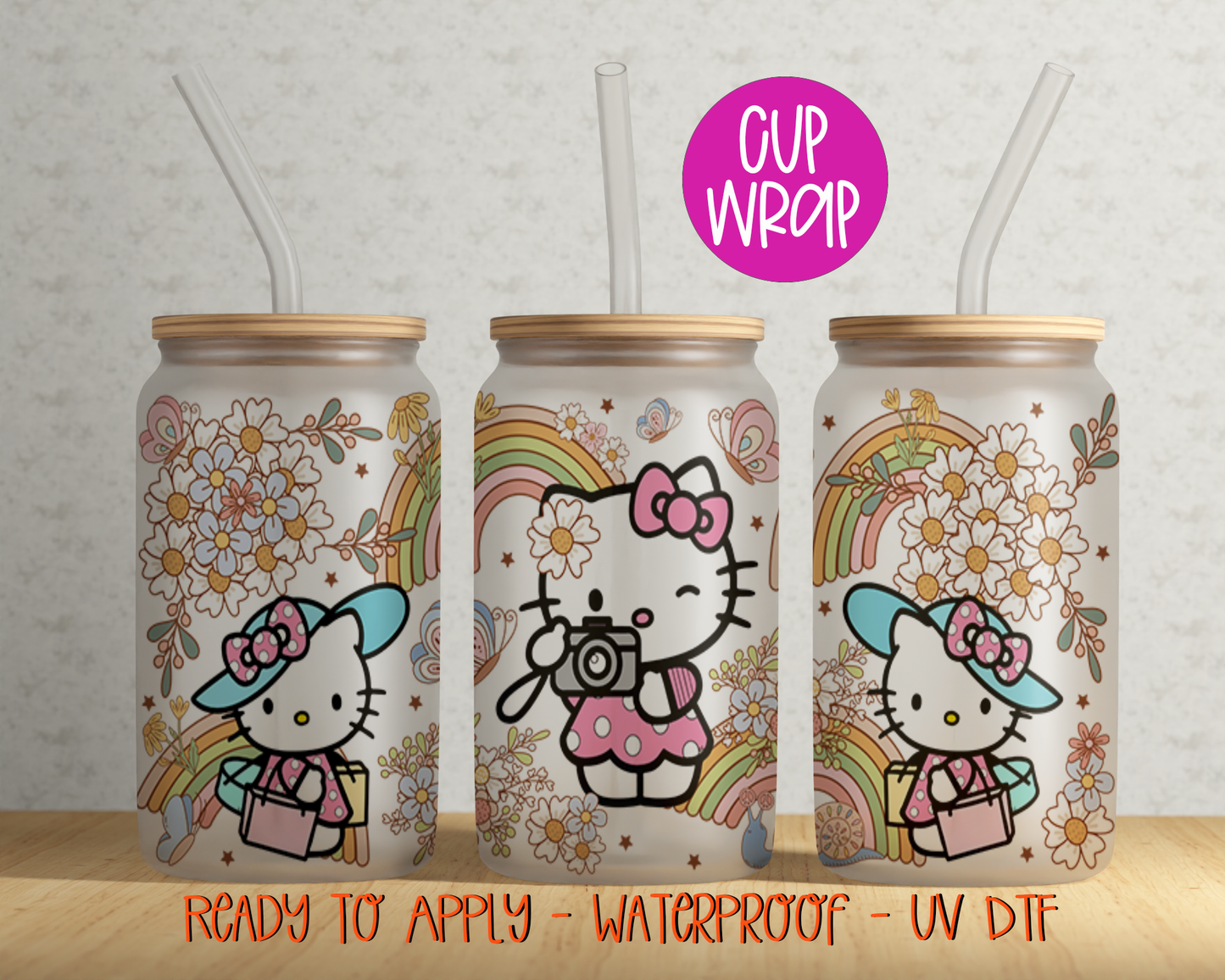 Rainbow Cat 16oz Cup Wrap - UV DTF - DTF085