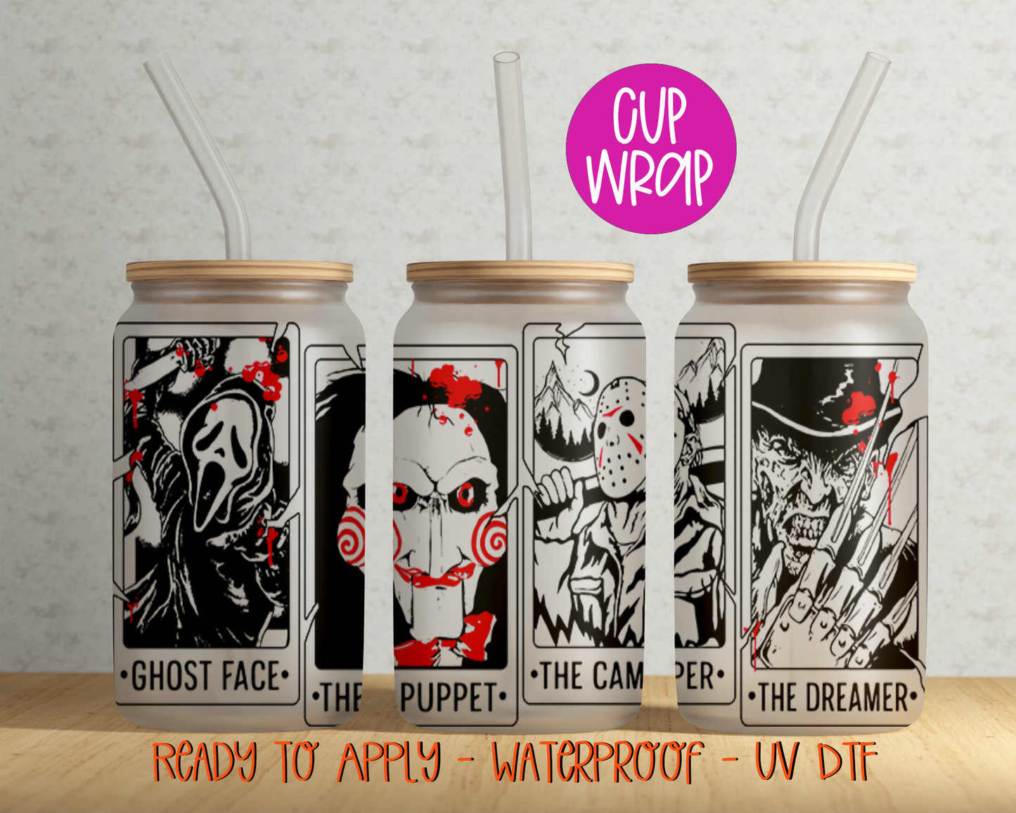 Horror Movies Scary 16oz Cup Wrap - UV DTF - DTF095