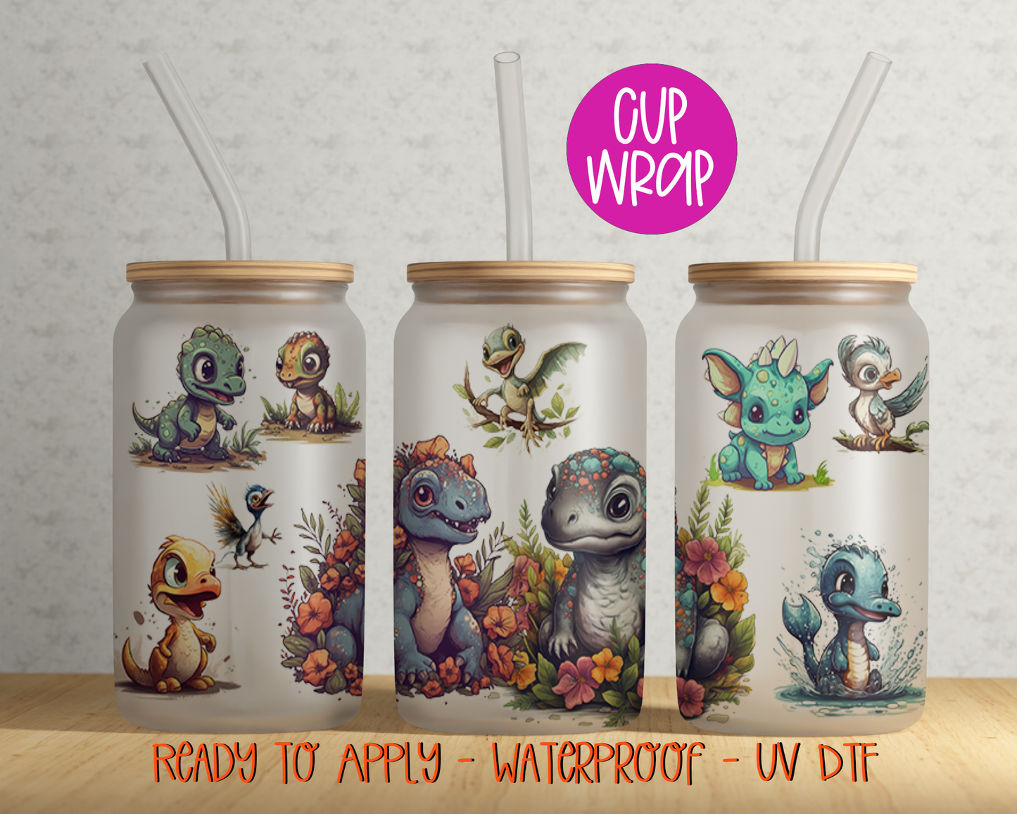 Dinosaurs 16oz Cup Wrap - UV DTF - DTF100