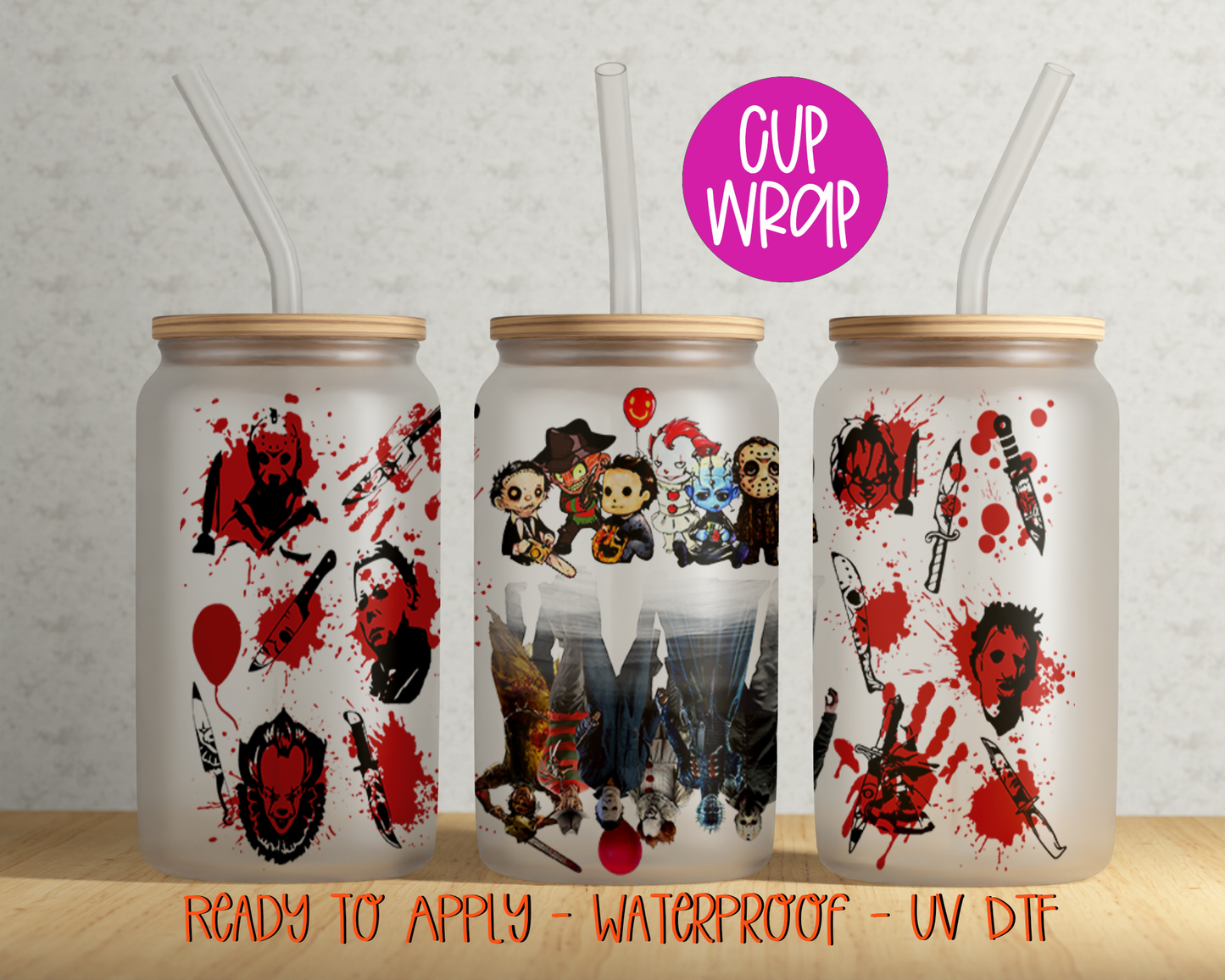 Horror Movies 16oz Cup Wrap - UV DTF - DTF101