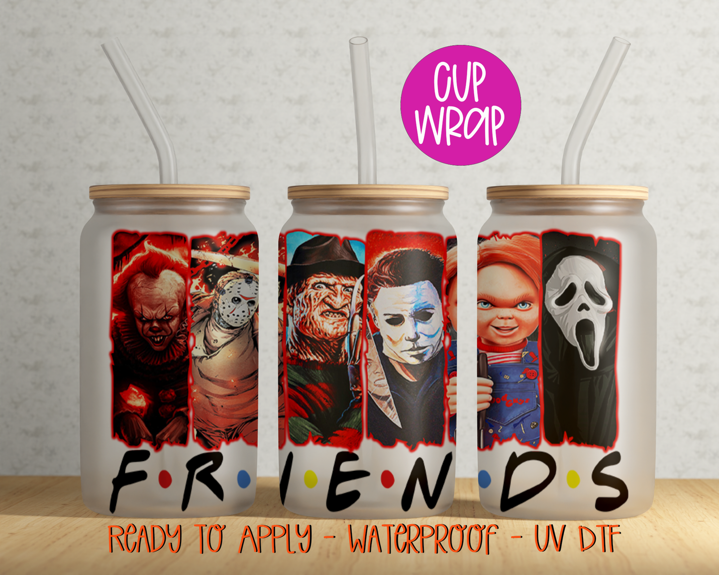Scary Friends 16oz Cup Wrap - UV DTF - DTF109