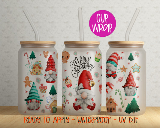 Merry Christmas Gnome 16oz Cup Wrap - UV DTF - DTF135