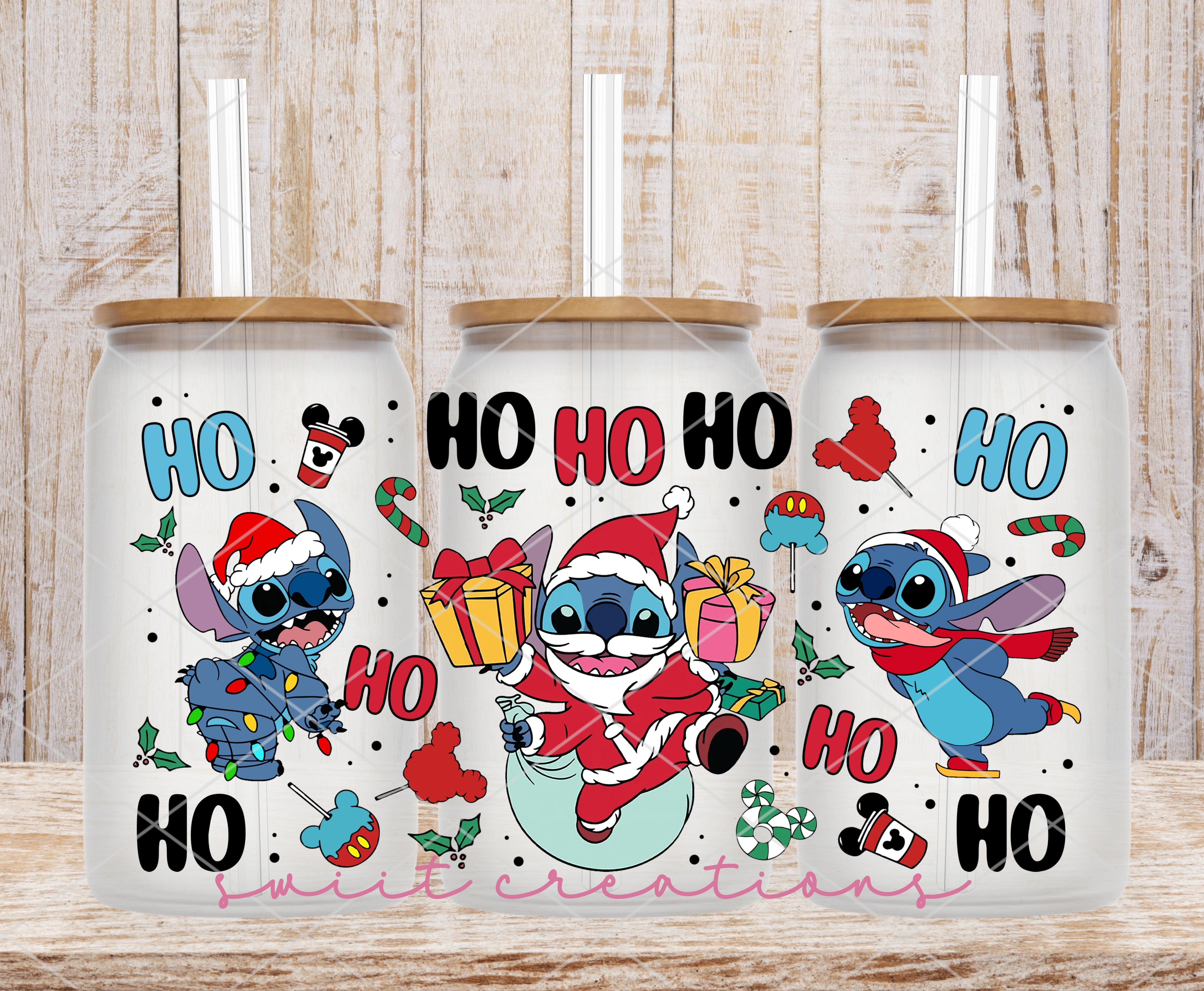Alien Santa Ho Ho Ho Christmas Coffee UV DTF Libbey Glass Cup Tumbler Wrap | DTF138D