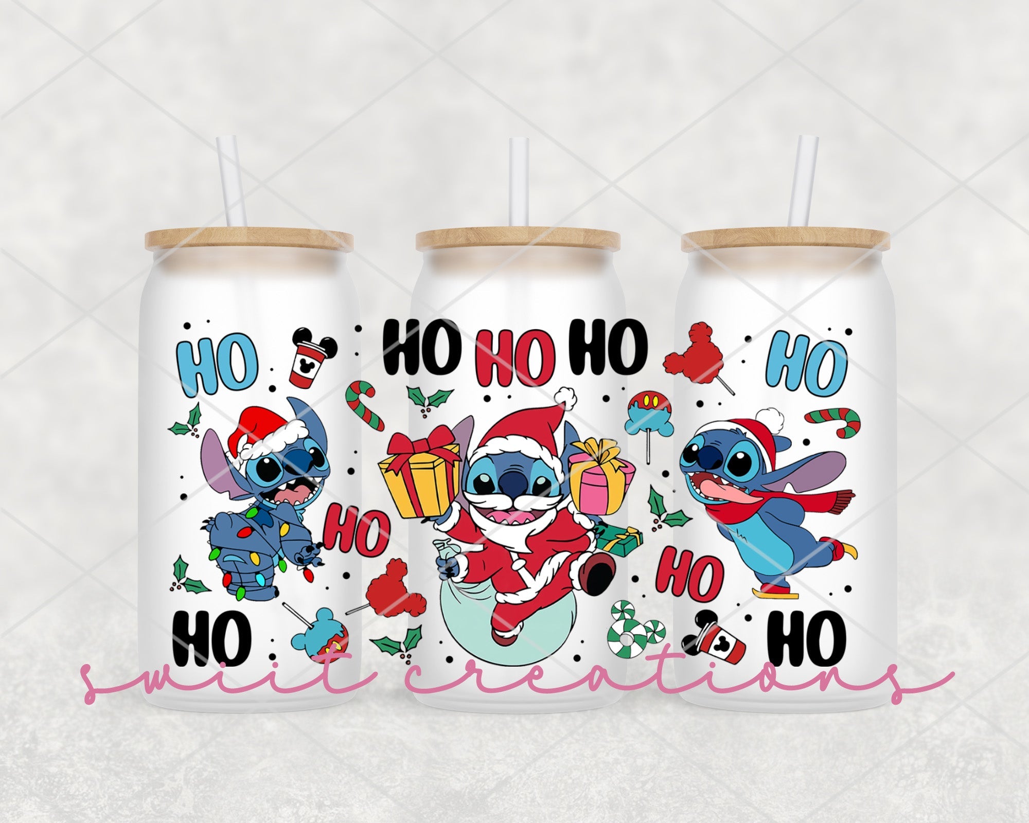Alien Santa Ho Ho Ho Christmas Coffee UV DTF Libbey Glass Cup Tumbler Wrap | DTF138D