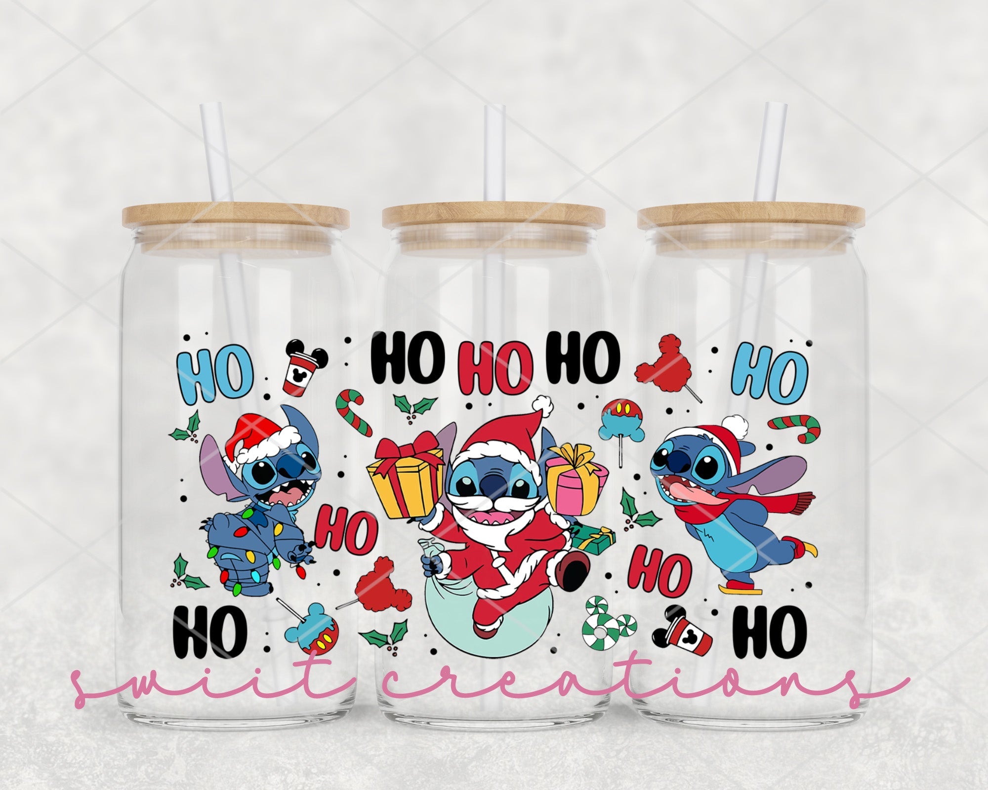 Alien Santa Ho Ho Ho Christmas Coffee UV DTF Libbey Glass Cup Tumbler Wrap | DTF138D