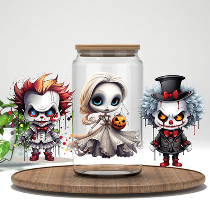 Scary Creatures UV DTF full wrap on a clear glass can