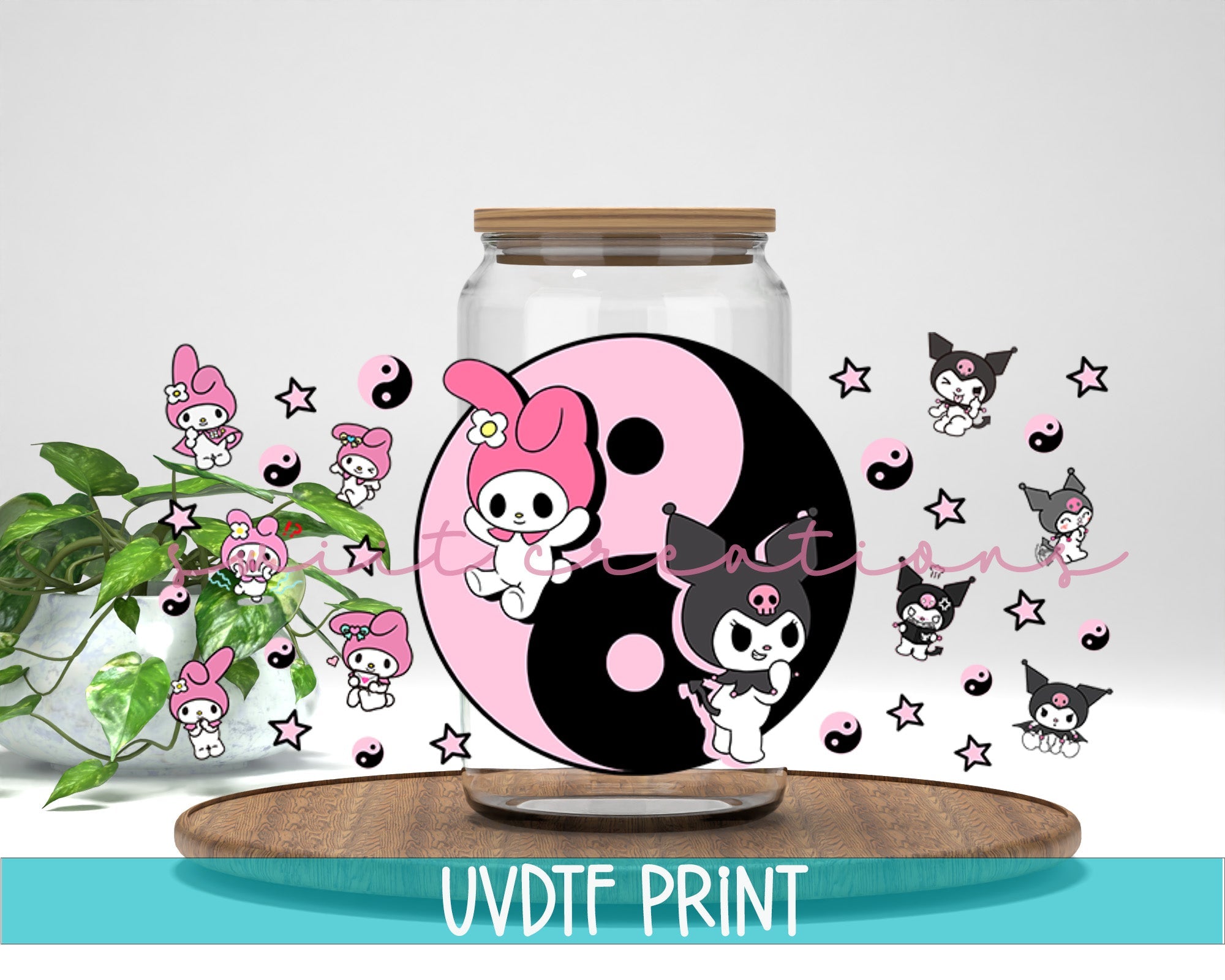 Kitty Yin Yang UV DTF Libbey Glass Cup Tumbler Wrap | DTF199P