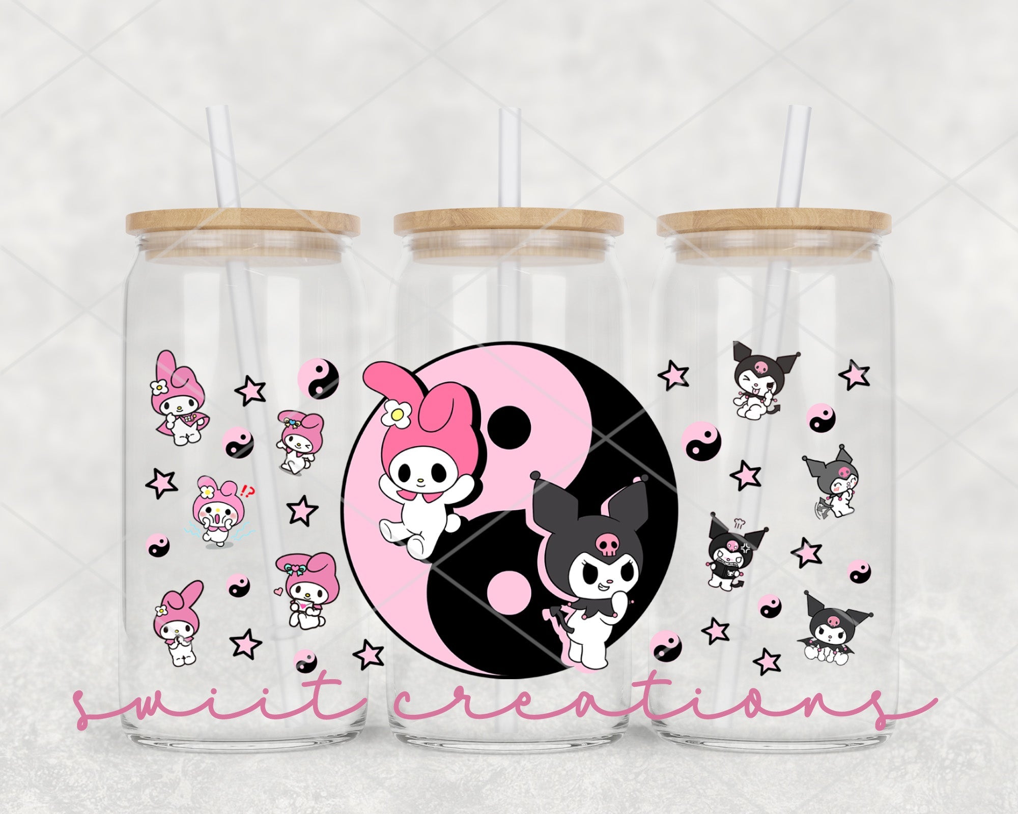 Kitty Yin Yang UV DTF Libbey Glass Cup Tumbler Wrap | DTF199P