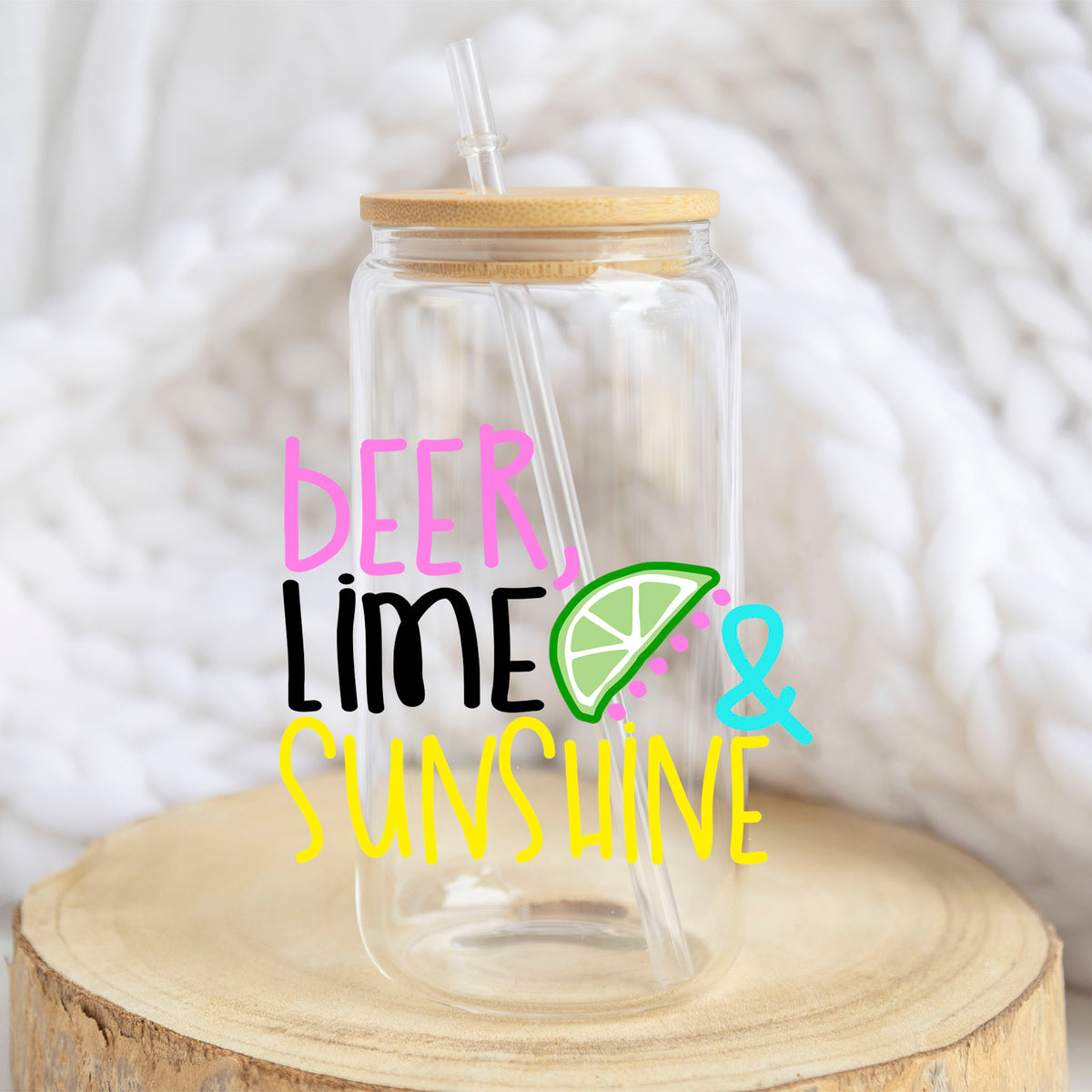 Beer Lime and Sunshine design on a 16 oz glass tumbler