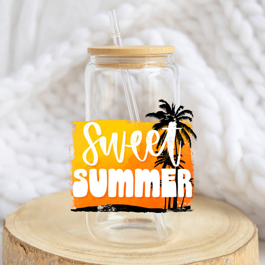 Sweet Summer design on a 16 oz glass tumbler