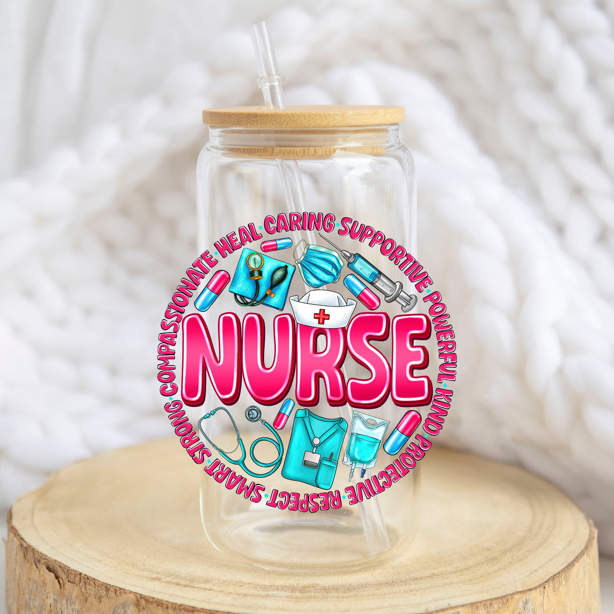 Nurse Appreciation design on a 16 oz glass tumbler