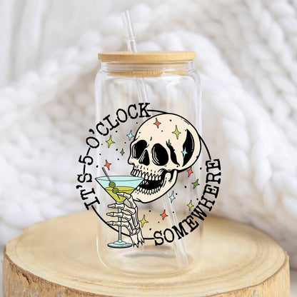 It Is Five O Clock Somewhere design on a 16 oz glass tumbler